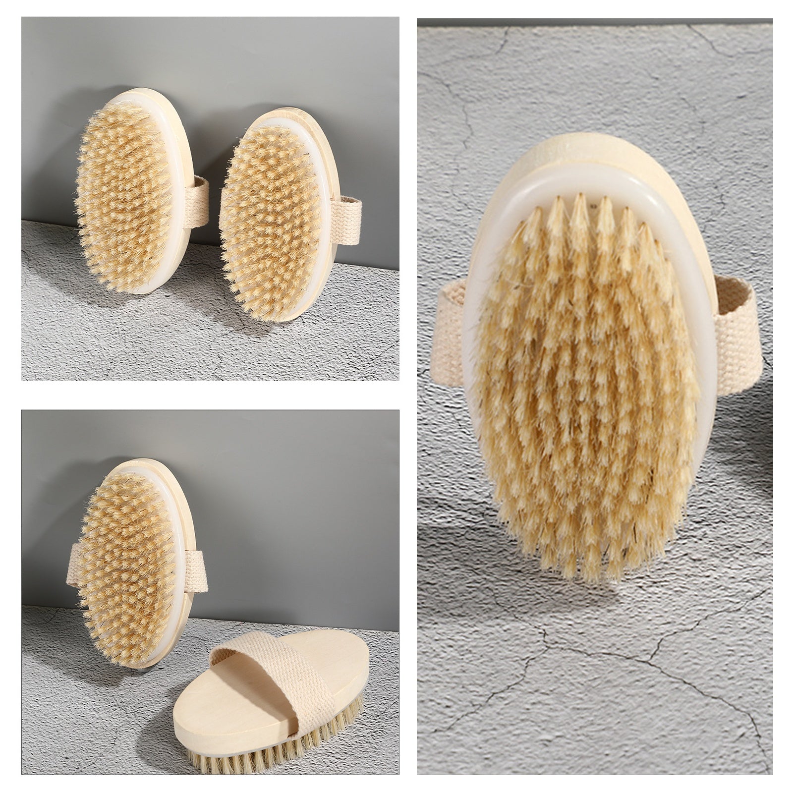 Brosse de Bain 145x85x5mm Brosse à poils avec manche en érable nettoyage en profondeur Portable Brosse de massage corporel Blanc
