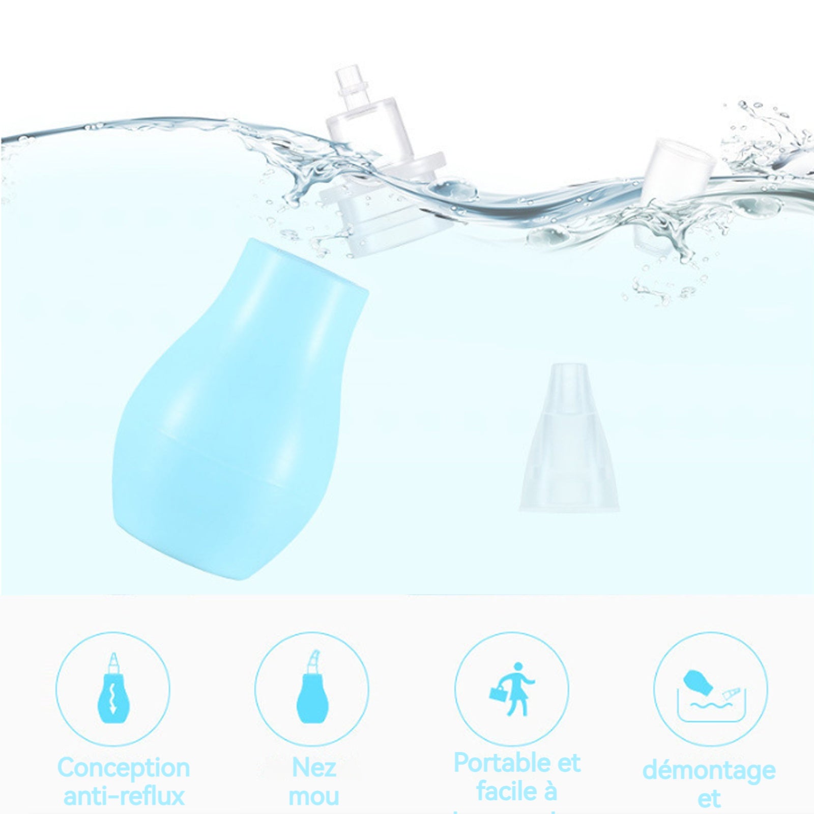 Aspirateur nasal 14g Anti-Reflux Design Silicone Removable Portable Lavable Flexible Silicone Suction Pump Nettoyeur nasal
