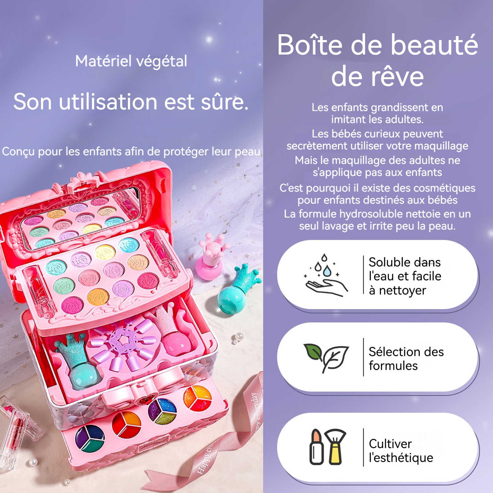 Maquillage enfant fille 19,5x11,5x15,5cm trousse de maquillage princesse colorée coffret maquillage enfant cadeaux pour enfants