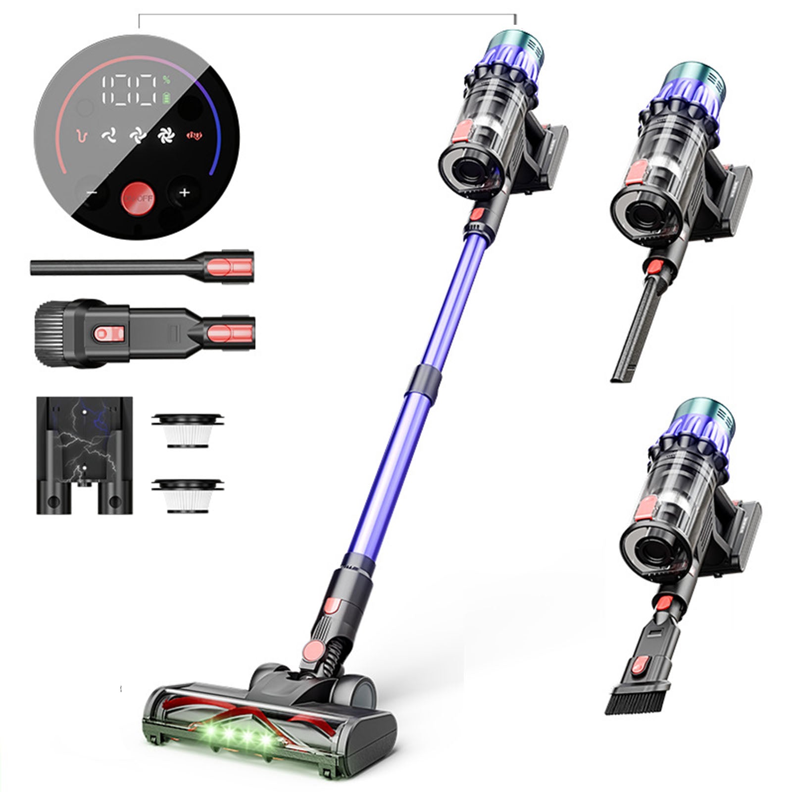 Aspirateur Balai sans Fil 550w 35kpa1.2L 3 vitesses Haute puissance Pour les sols durs et moquette Aspirateur à main pour maison