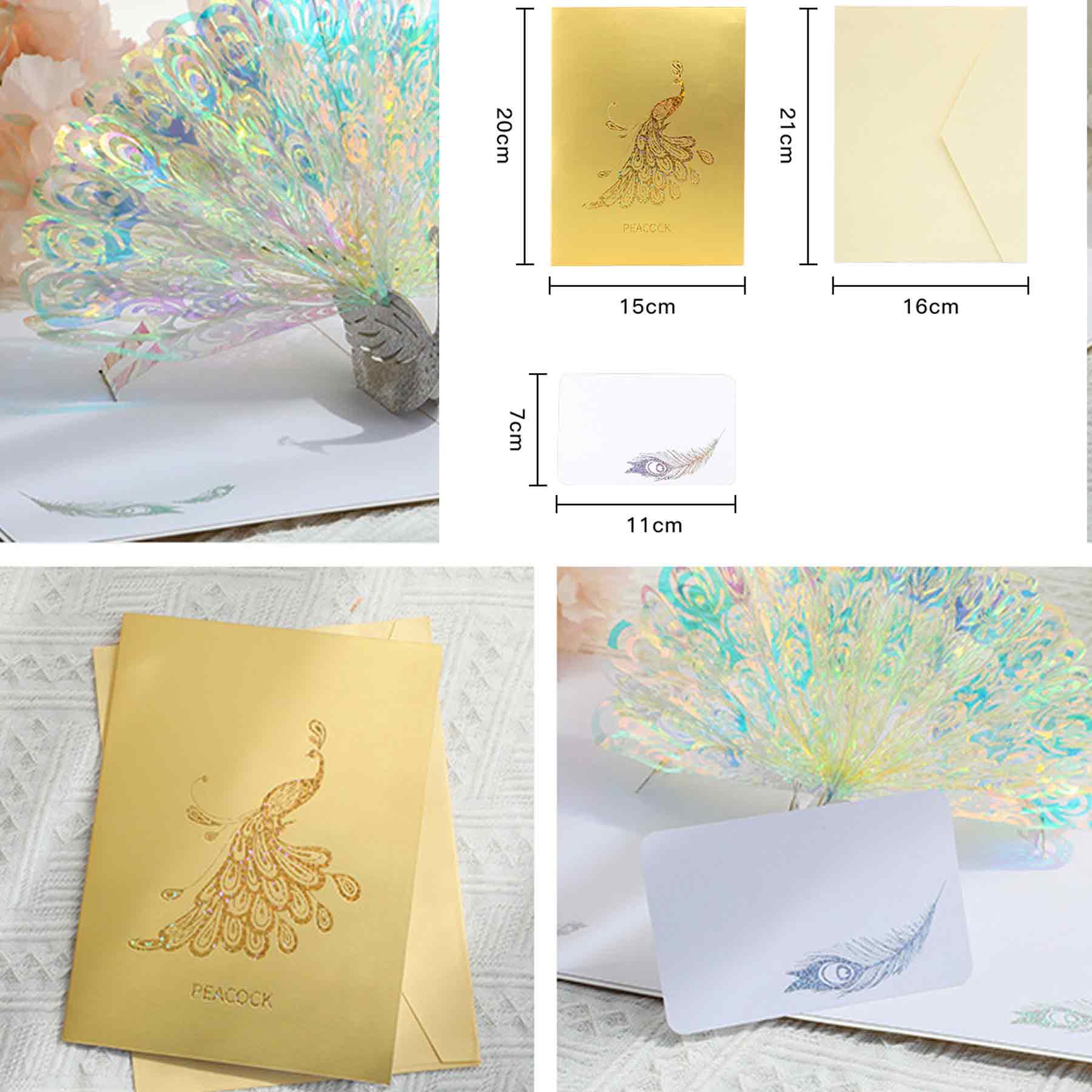 arte de voeux 20x15cm anniversaire carte de vœux tridimensionnelle rêve paon sculpture en papier action de grâce bénédiction