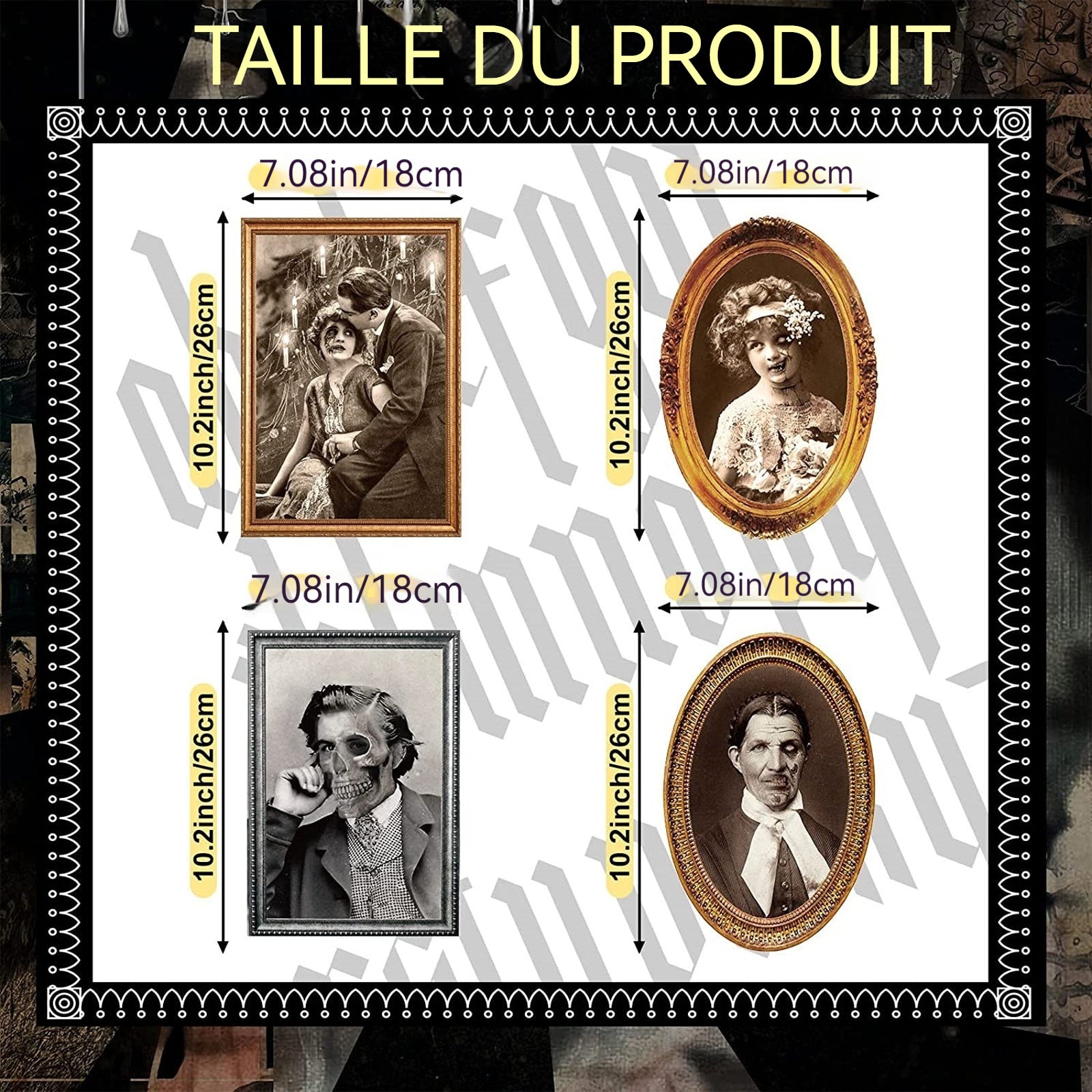 Halloween 6 pièces 26 x 18 cm halloween decoration effrayante de portrait interieur visage changeant 3D d'horreur cadre photo hantée