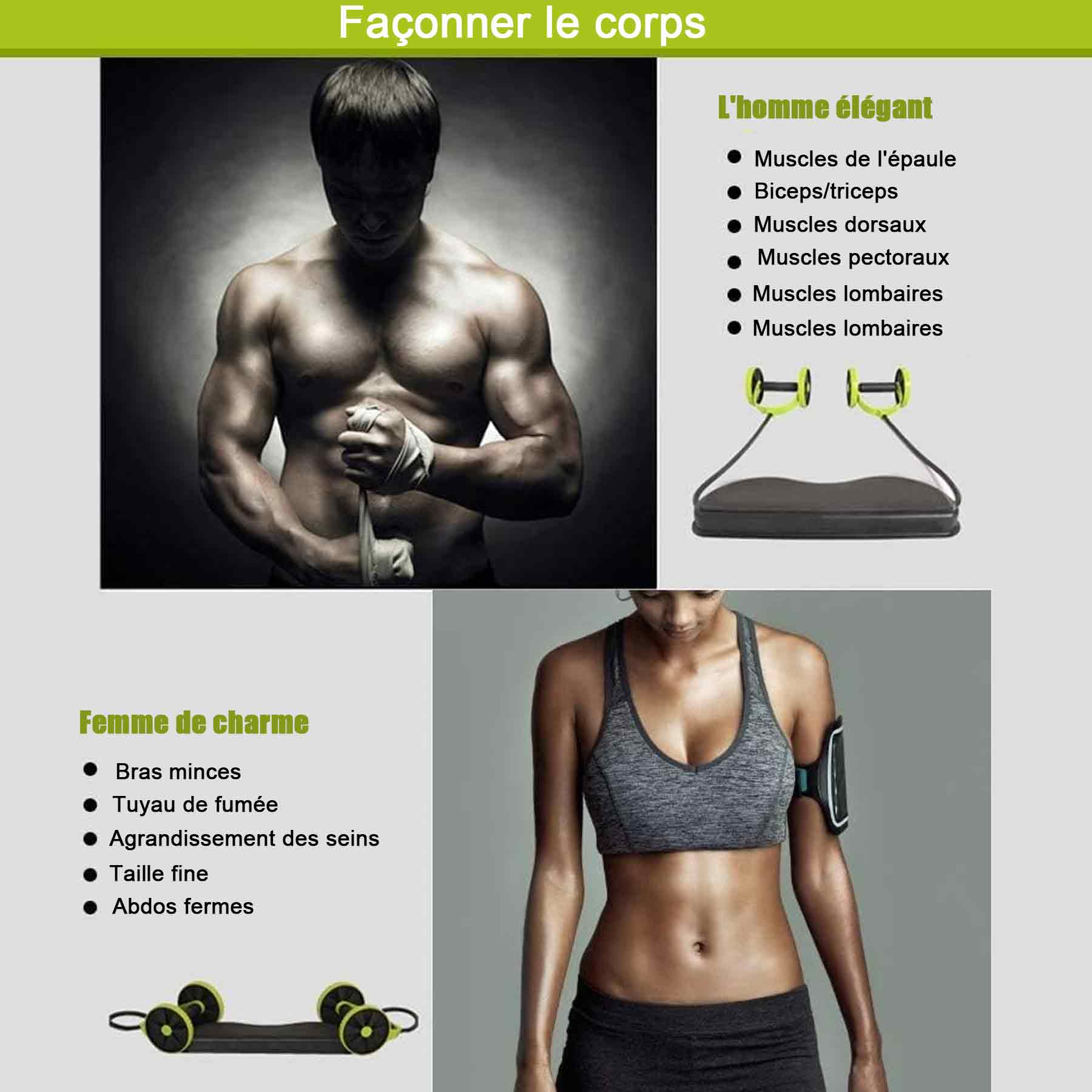Roue abdominale 1,2kg tendeur multifonctionnel double roue abdominale ronde minceur du ventre perte bras renforcement des abdominaux