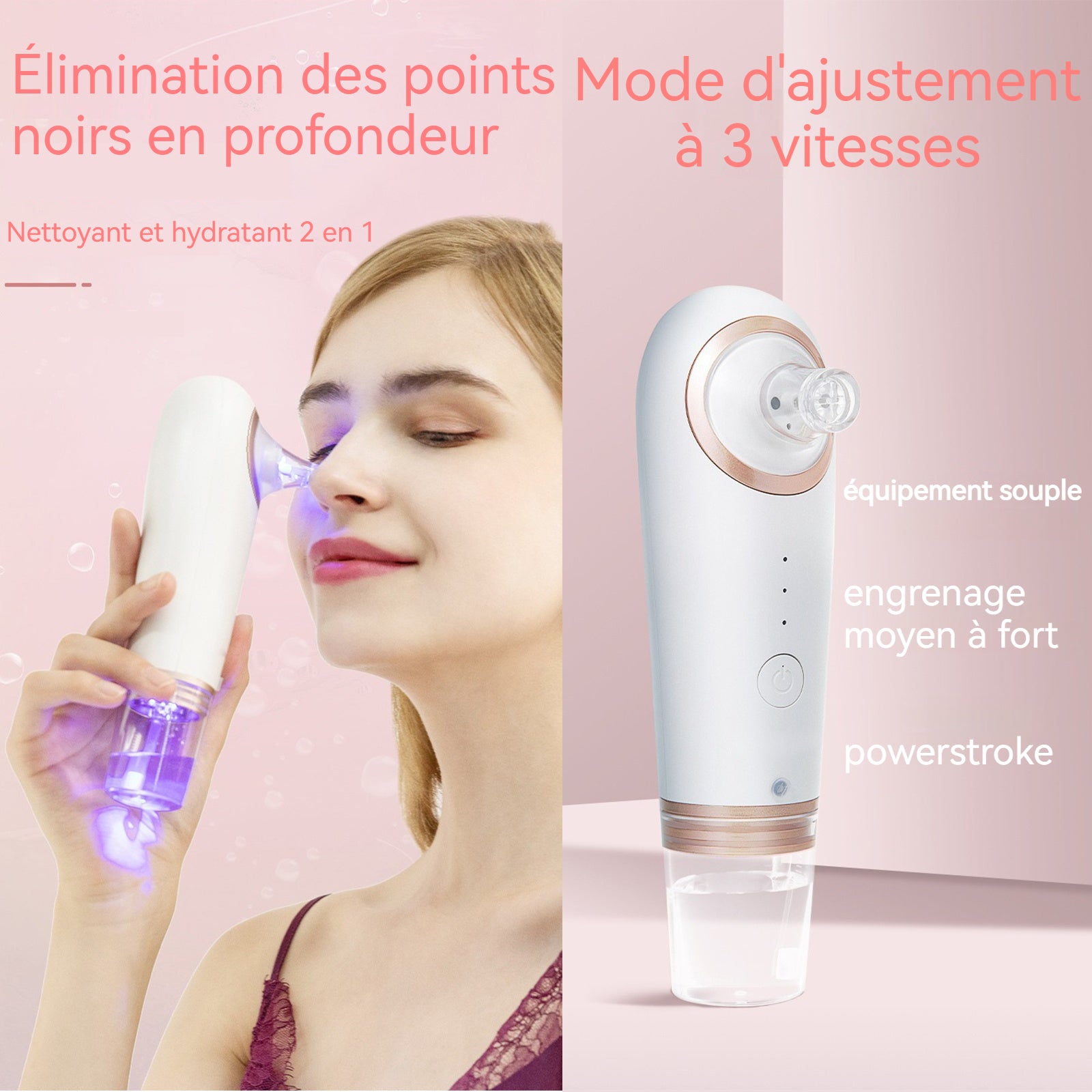 Aspirateur Point Noir Avec 3 modes Avec 4 embouts d'aspiration Nettoyage des pores du visage Forte aspiration Nettoyage visuel
