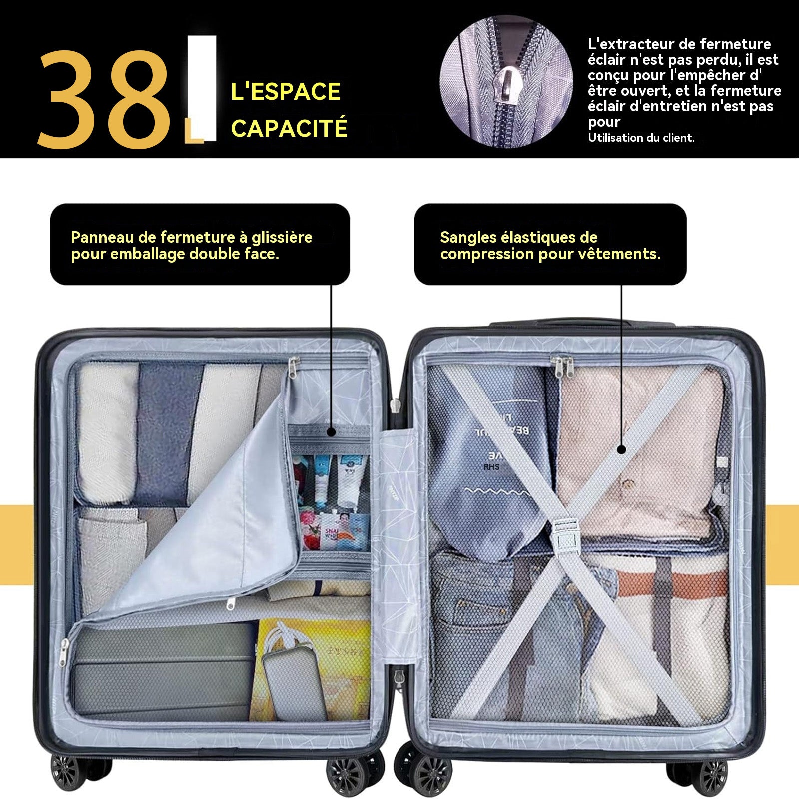 Valise moyenne 53x36x23cm 38L étanche à l'eau et antivol interface usb anti-rayures valise cabine valise de voyage bagages cabine