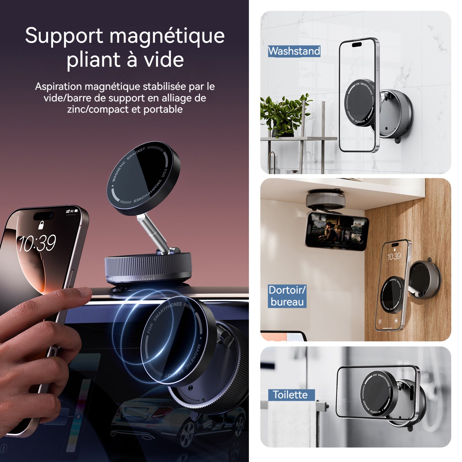 Rotatable car magnetic phone holder 6,6x3,4cm magnetic car phone holder mini support pour téléphone portable ajustement à 360 degrés