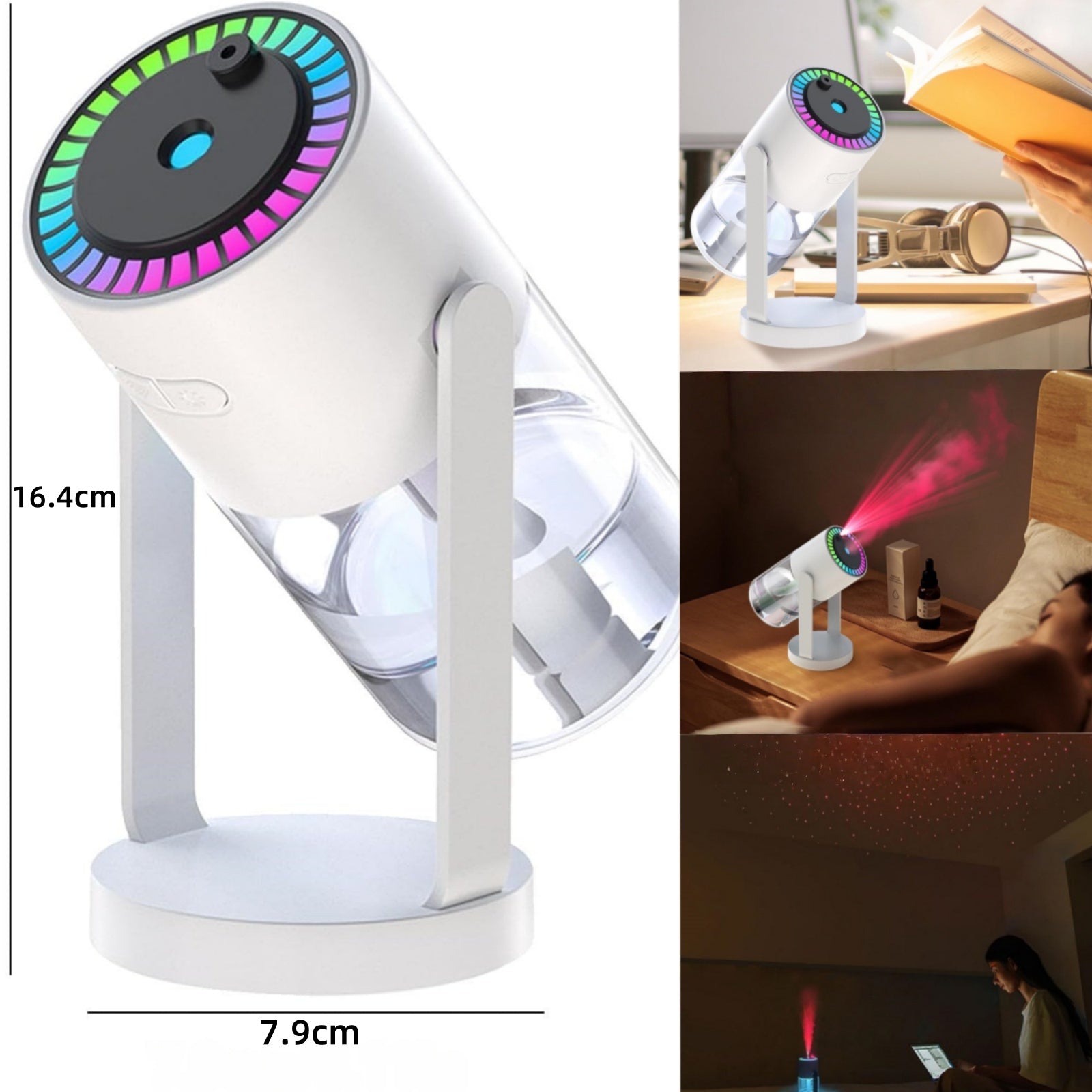 Humidificateur à projection de ciel étoilé 280ml basculez librement entre le plafond étoilé et la veilleuse 2 modes muet blanc