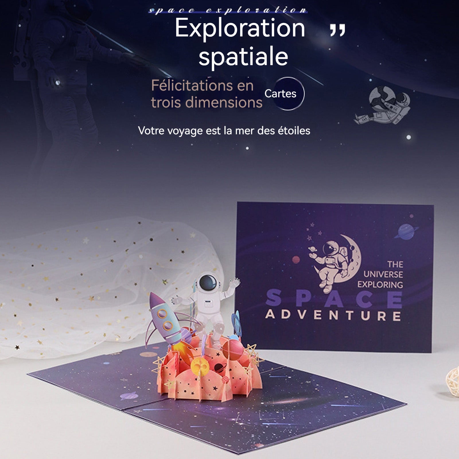 arte de voeux 20x14,5cm exploration spatiale astronaute Univers stéréoscopique 3D carte de vœux souvenir message carte postale