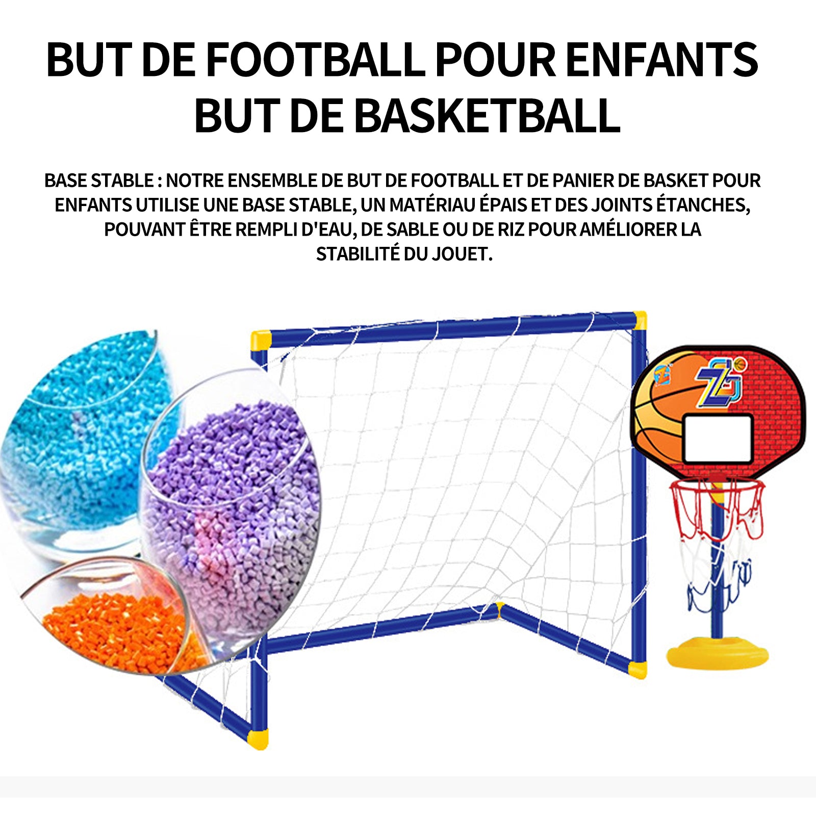 But de foot et support de basketball 2 en 1 pour enfants ensemble jouets intérieur et extérieur but de 88 cm ABS 88x45.5x115.5 cm