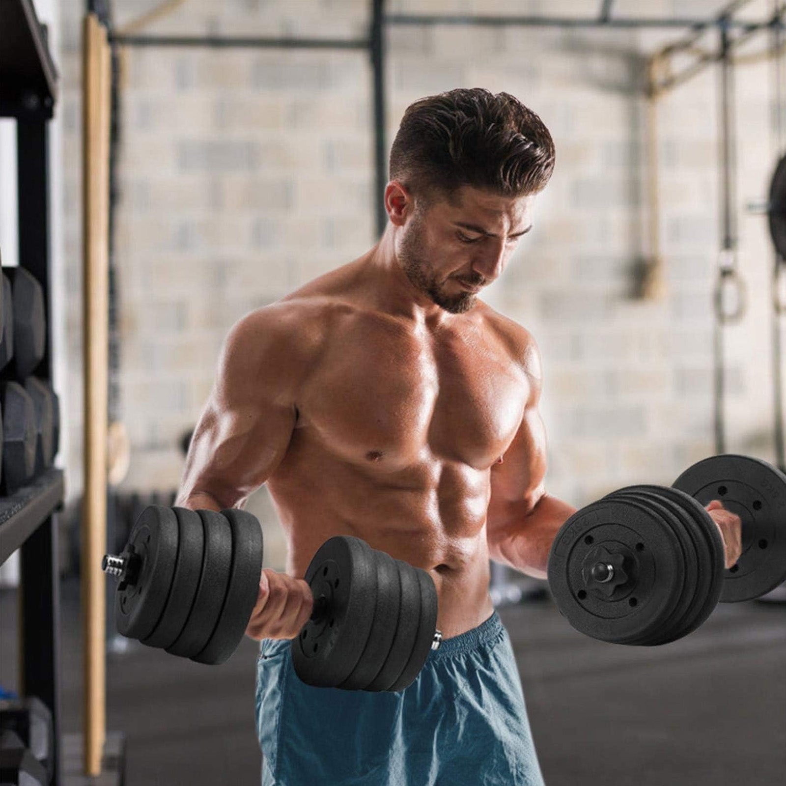 Haltères 2x15kg kit d'haltères réglables 16 plaques home training musclation paire d'haltères en métal noir poignée antidérapante