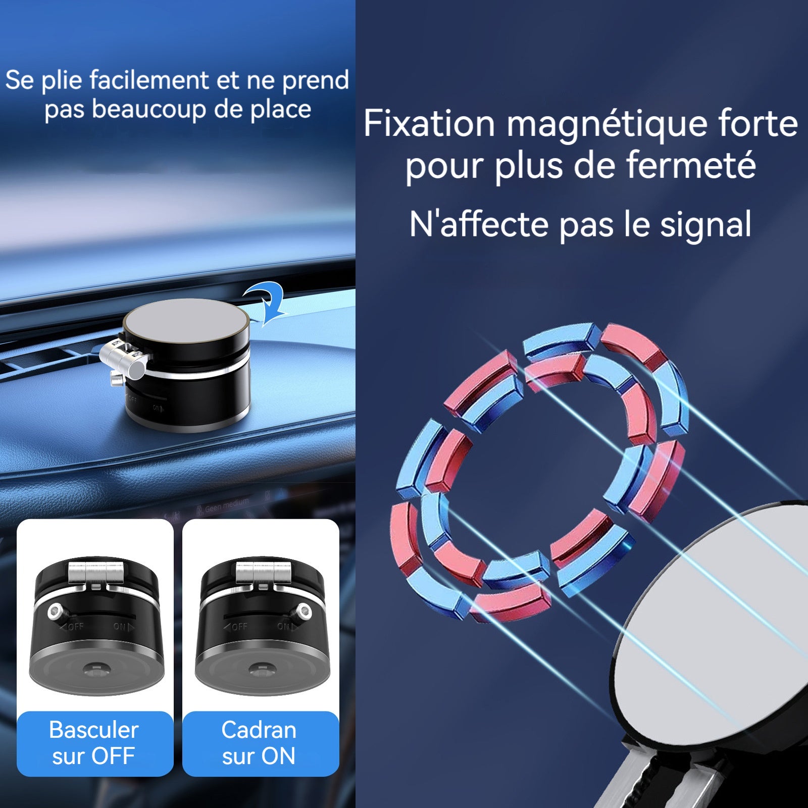 Rotatable car magnetic phone holder 7x6x4,5cm magnetic car phone holder rotation à 360 degrés réglage télescopique forte adsorption