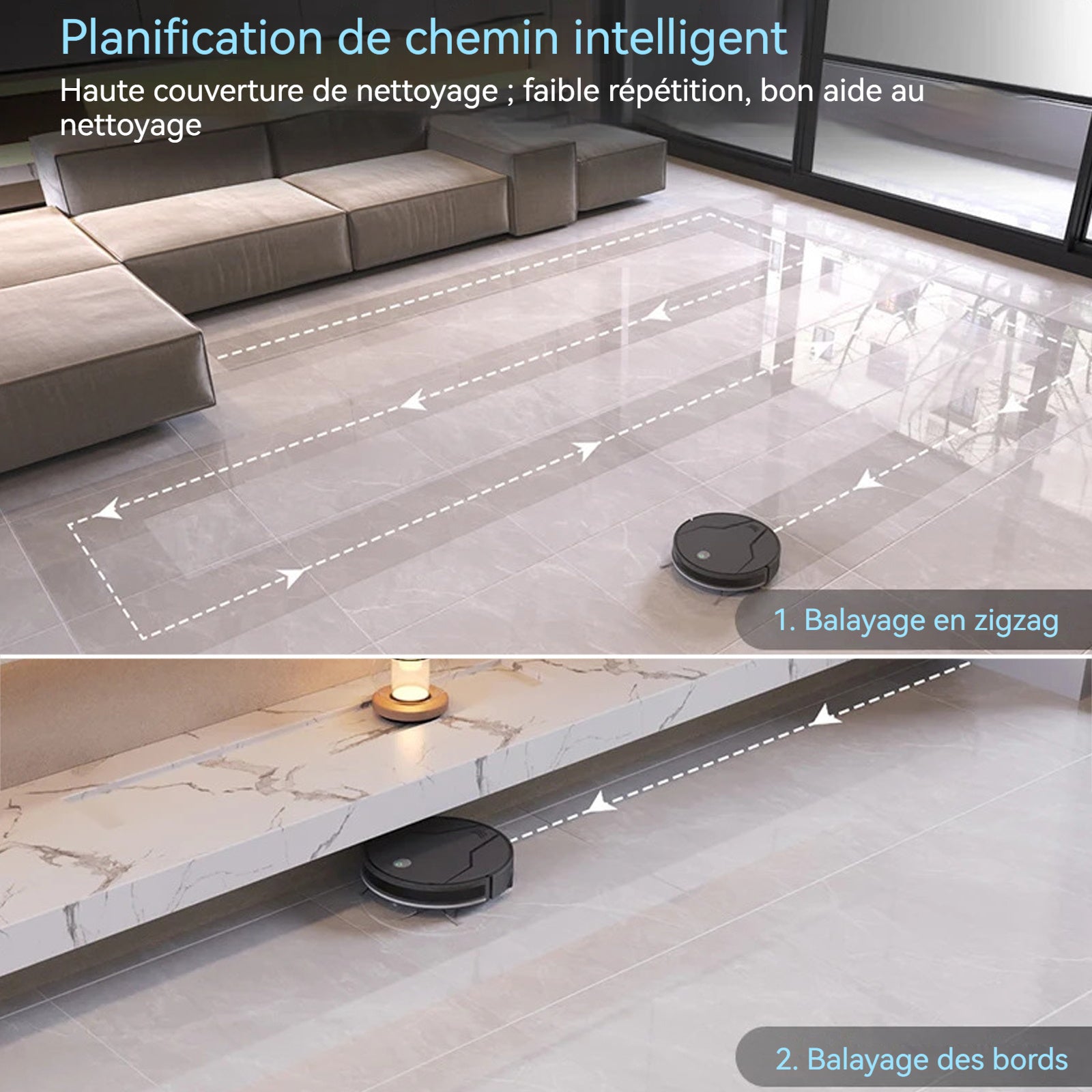 Aspirateur robot 32,5 cm 2 en 1 Contrôle par application Anti-collision intelligent Robot balayeur avec planification de trajectoire