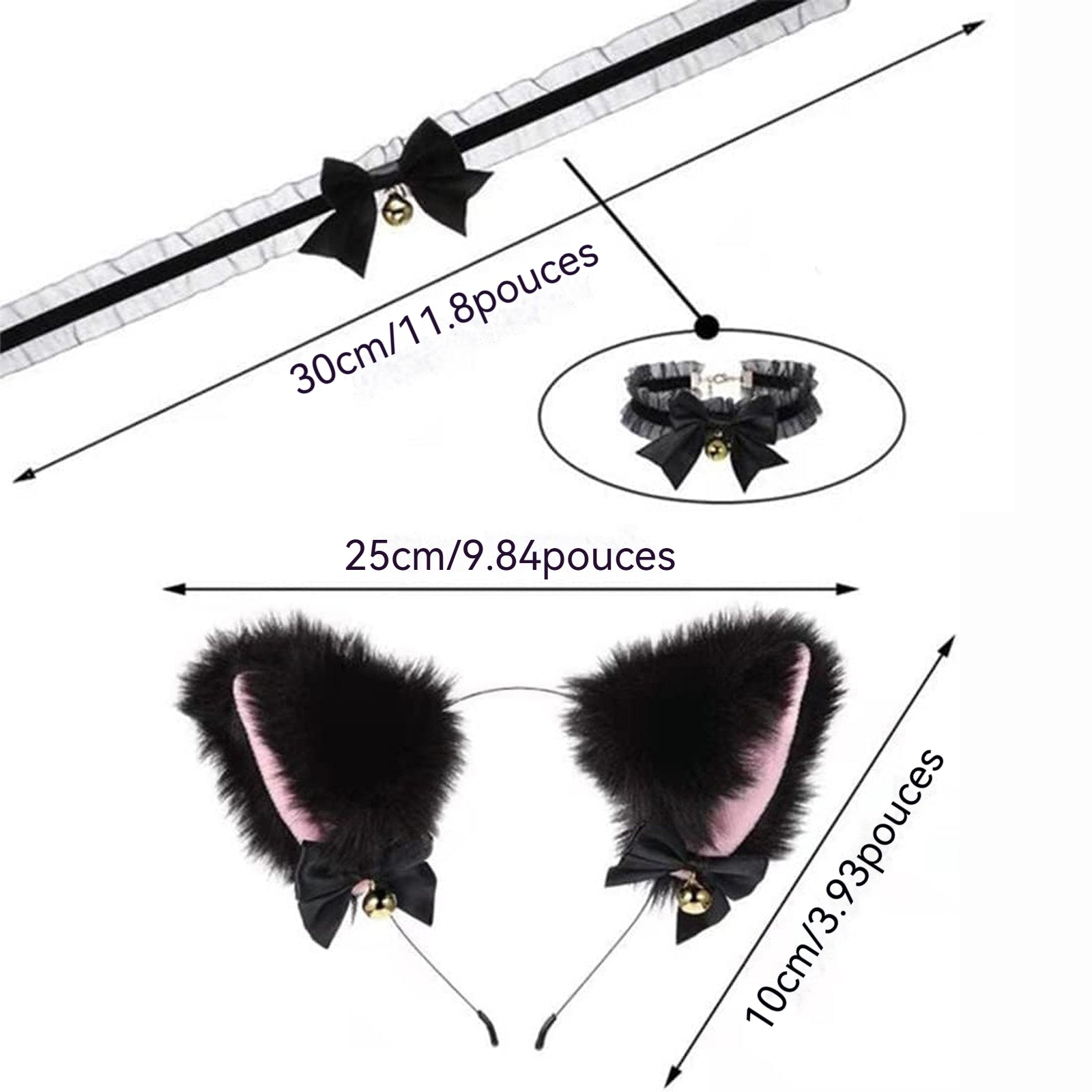 Oreilles de chat 25 x 18 cm Matériau Jinlun Style mignon et cool Avec clochette Indispensable pour fêtes et cosplay Costume de chat