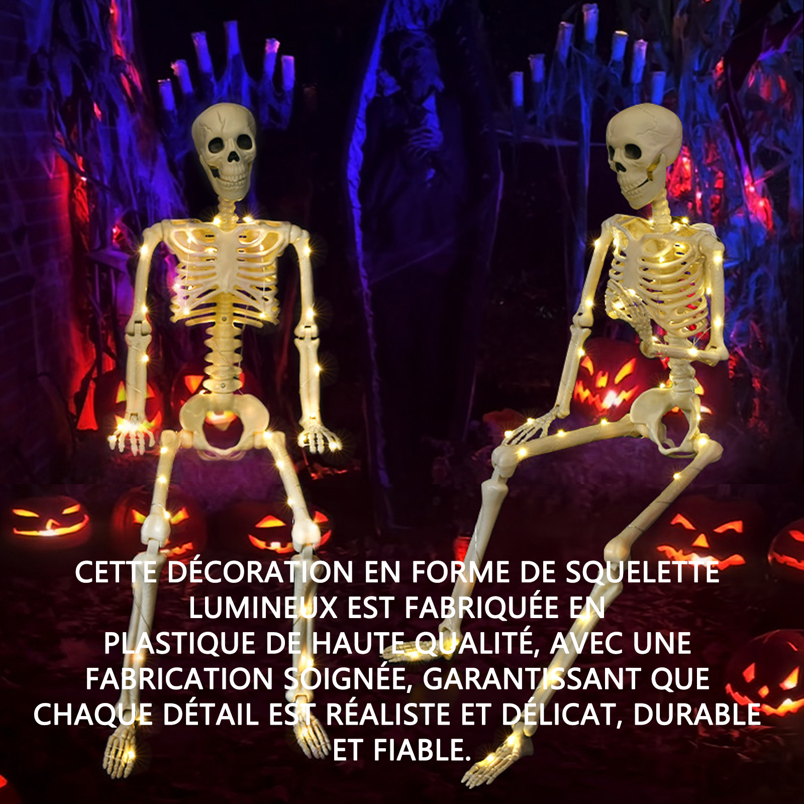Squelette 90cm halloween squelette lumineux décoration squelette simulé pouvant se tenir debout et se suspendre décoration de fête