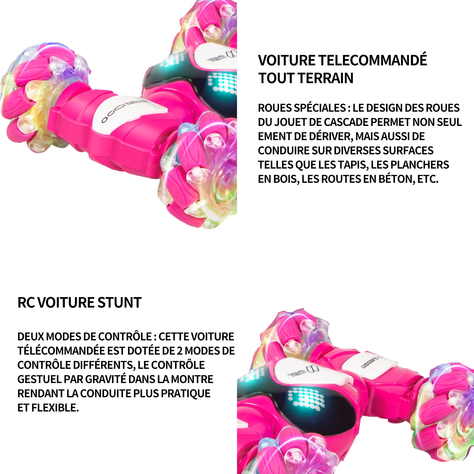 Voiture télécommandée 2.4GHz 4WD stunt car avec contrôle gestuel et effets lumineux voiture telecommandé tout terrain pour enfant