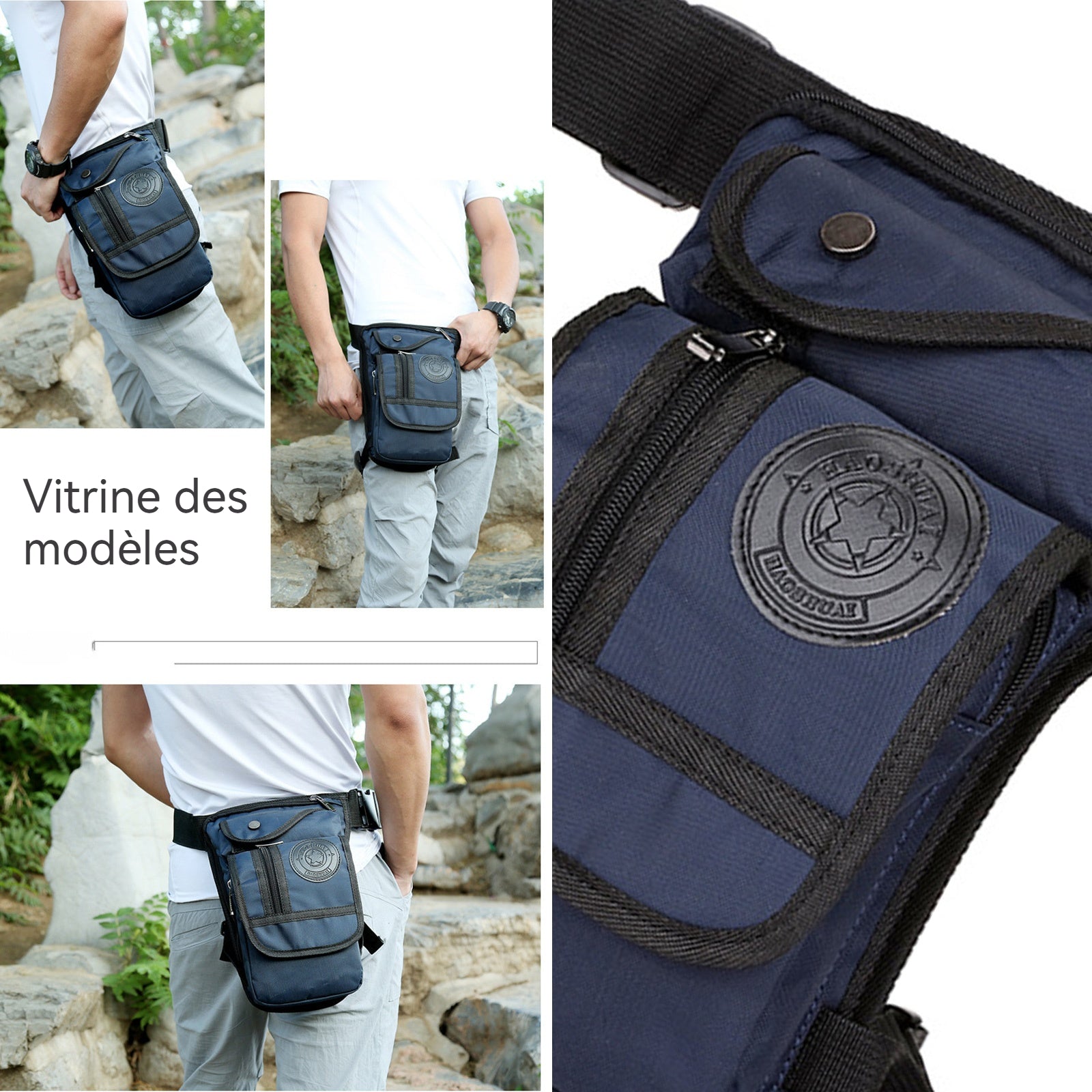 Sac de jambe 15x8x29cm sacoche de jambe avec poche principale 2 poches secondaires et poches avant multifonctionnel sac de taille