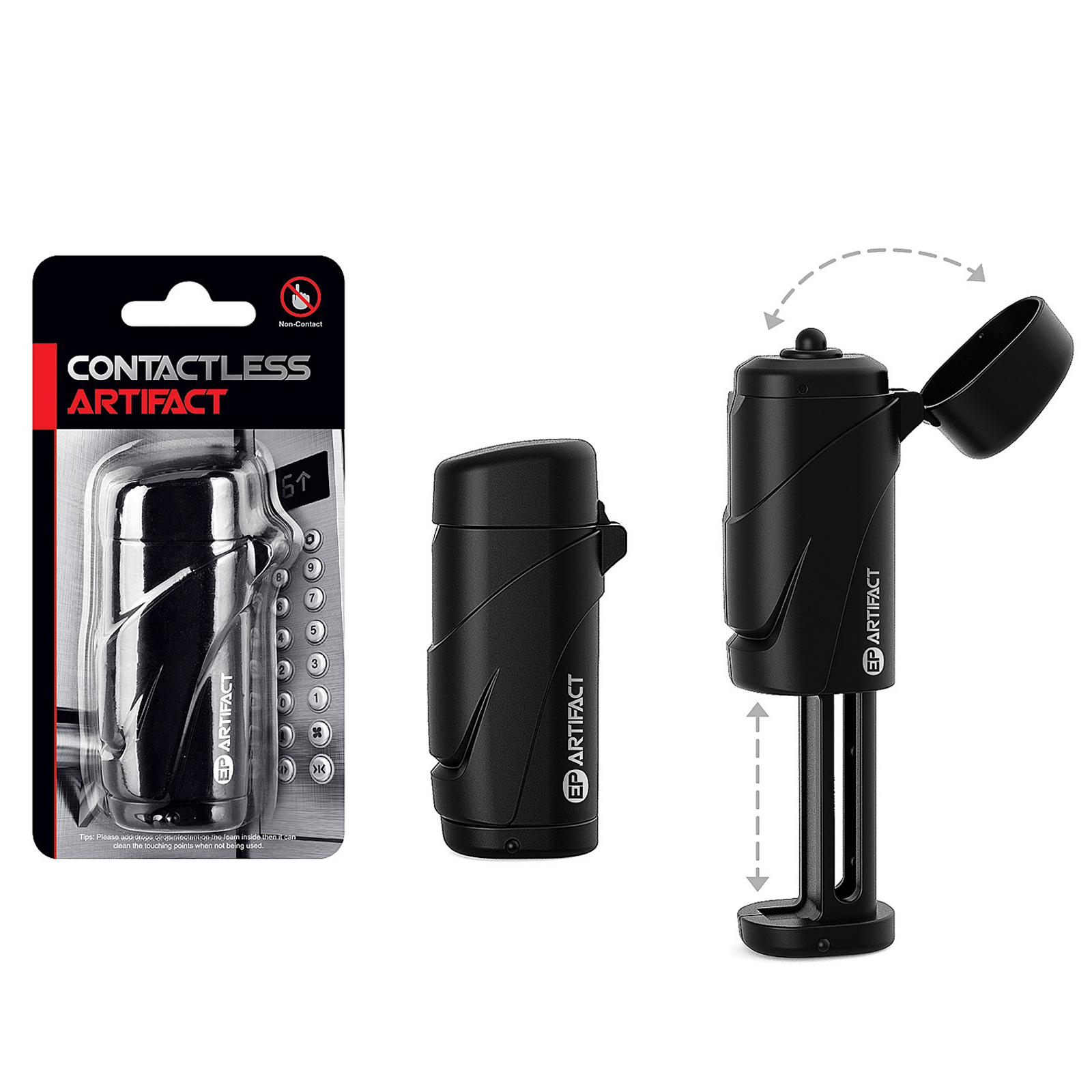 Ouvre-porte réutilisable tige de contact de poignée anti-contact bouton zéro contact Tige anti-contact dispositif portable noir