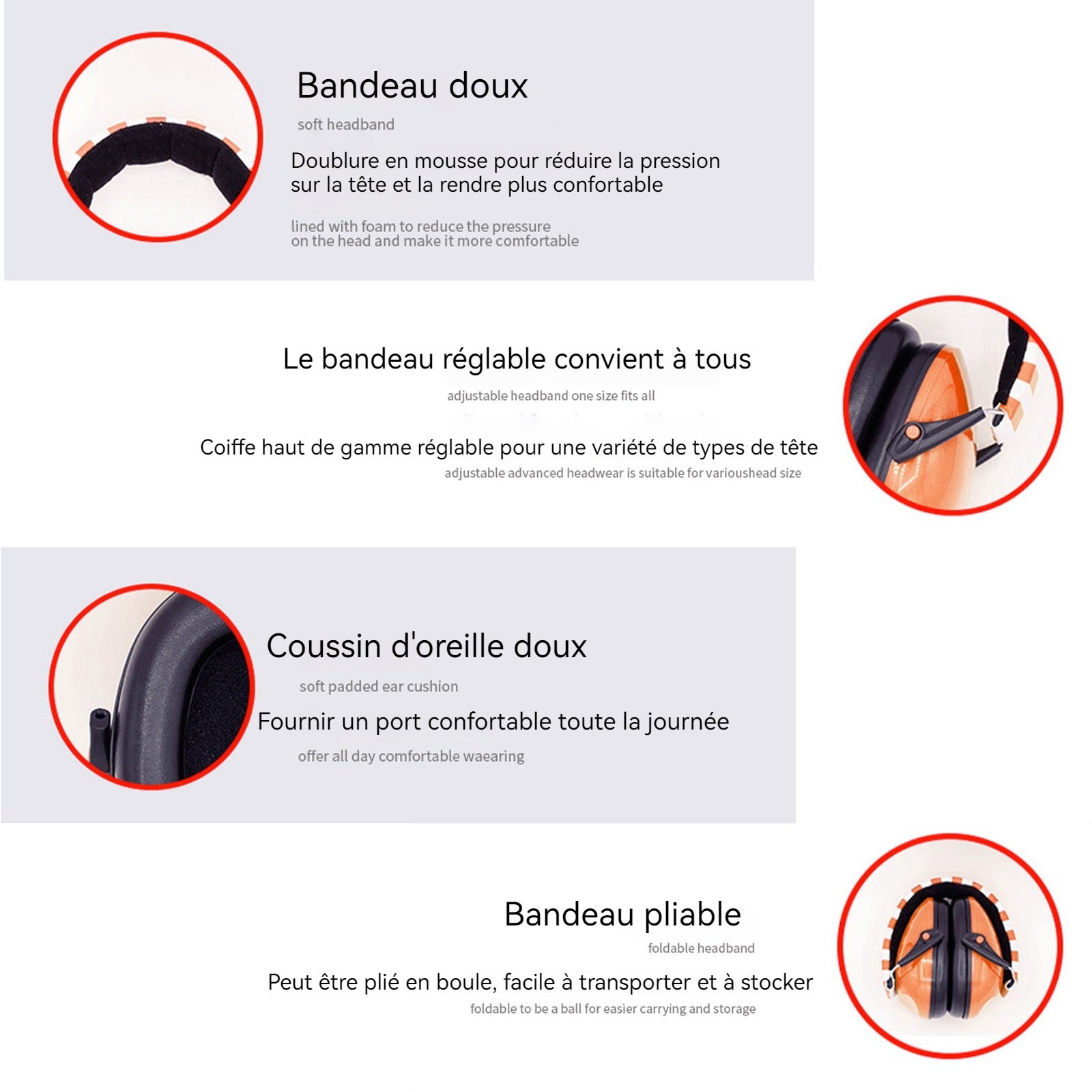 Cache-oreilles 125x100x180mm 23dB cache-oreilles insonorisants pour enfants cache-oreilles pliables insonorisants casque anti-bruit