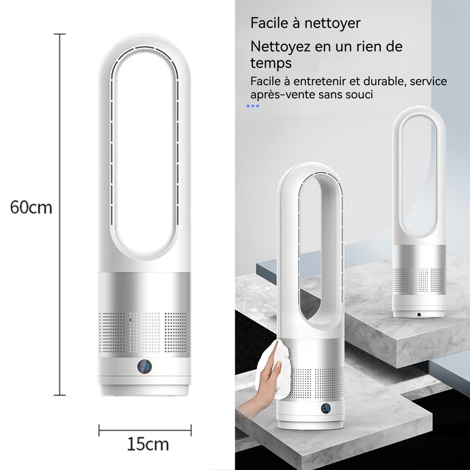 Ventilateur de bureau 15x15x60cm 40w 220v 8000rpm affichage numérique télécommande 8 niveaux réglables grand angle de 80 degrés