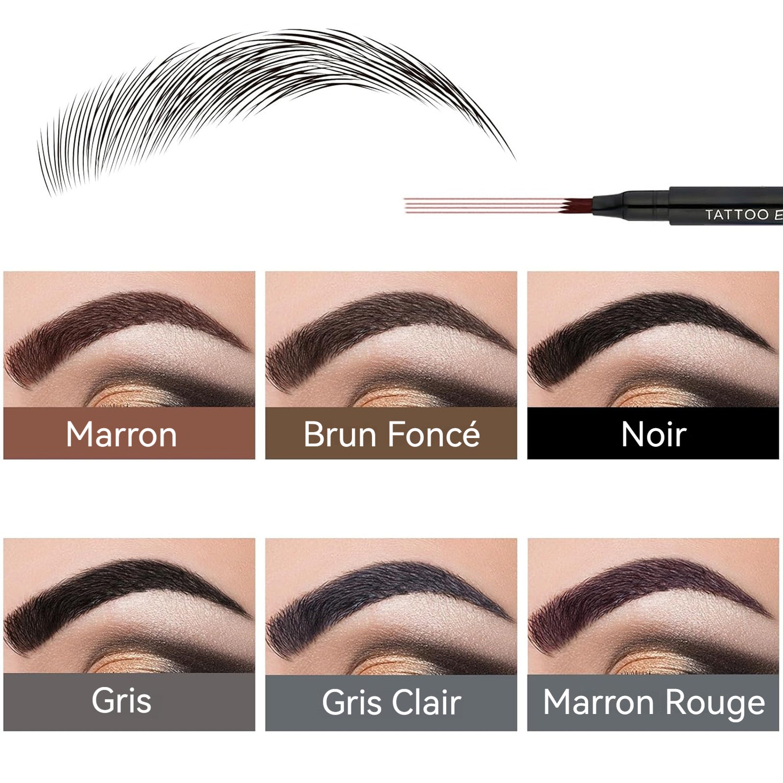 rayon à sourcils à quatre pointes 6 g 11,5x2cm 6 couleurs Facile à appliquer Résistant à l'eau et aux bavures Couleur longue tenue