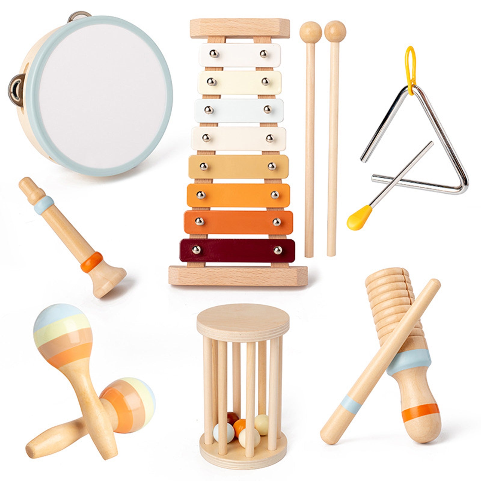 Jouet montessori 7 pièces ensemble d'instruments de musique en bois pour enfants jouets musique et reconnaissance des couleurs