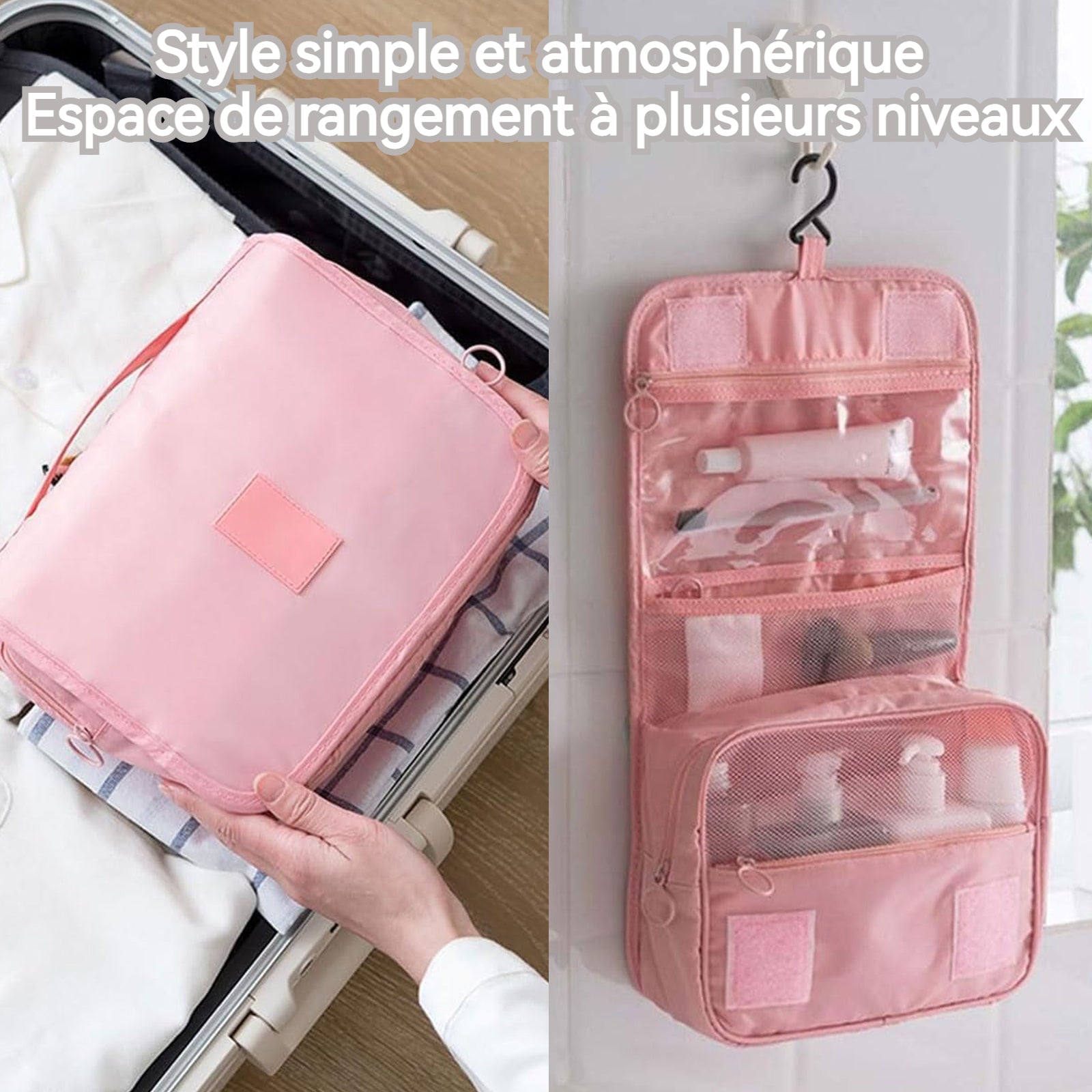 Trousse de toilette de Voyage Volume élevé Tissu imperméable Fermeture éclair Pliable Pour Hommes et Femmes Trousse de Maquillage