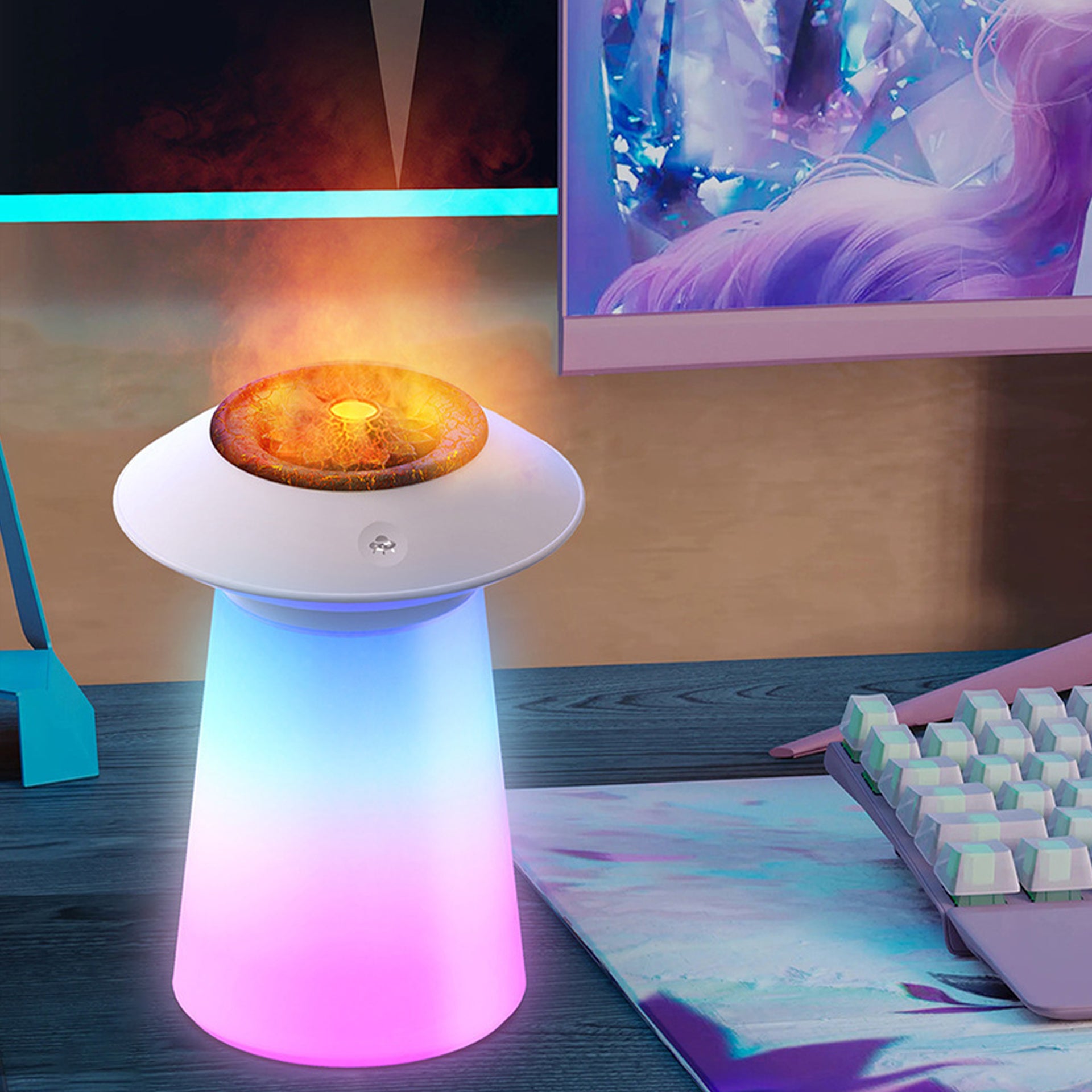 Soucoupe volante aromathérapie, humidificateur d'air de bureau de grande capacité, diffuseur à lumière dégradée sept couleurs
