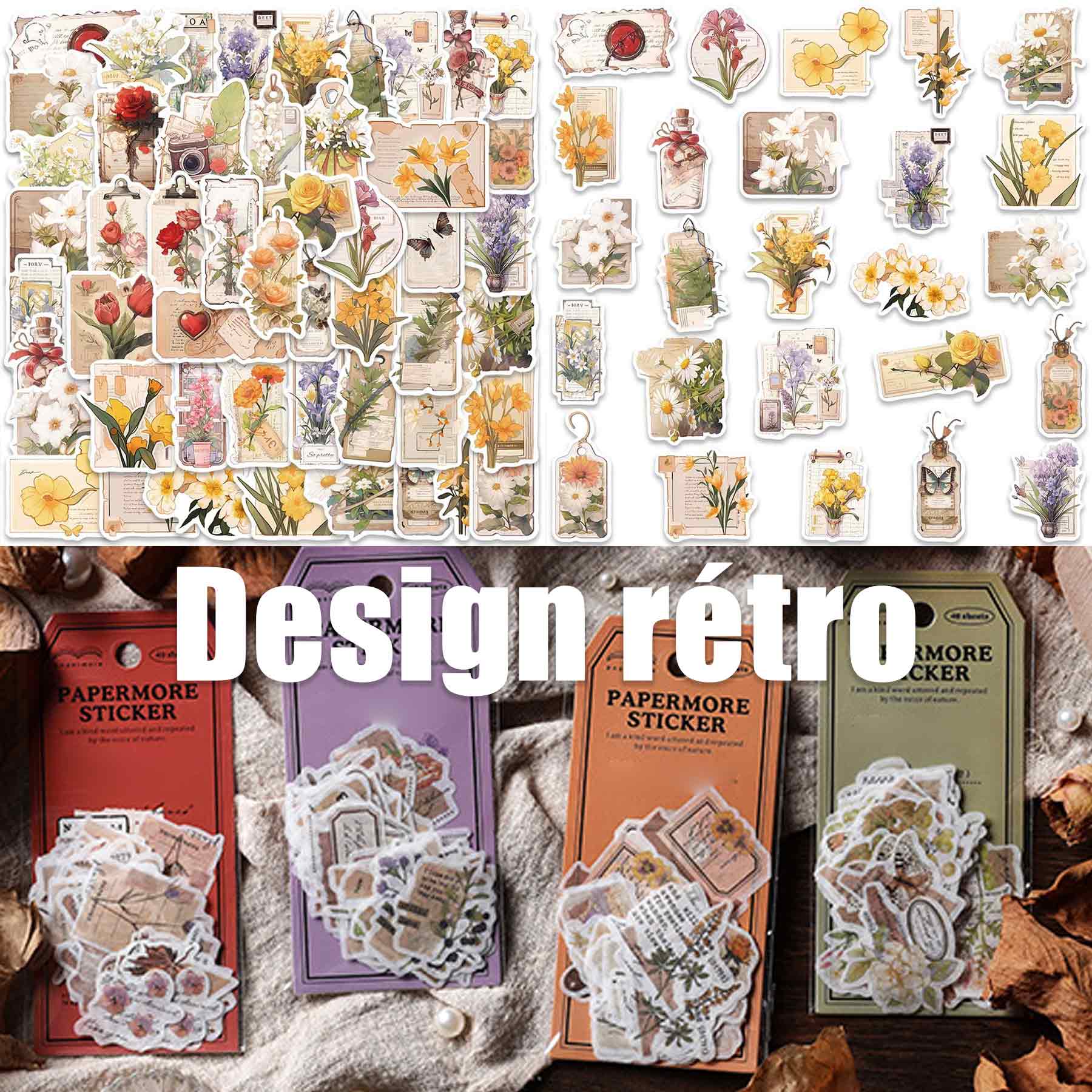 Autocollants 40 feuilles stickers scrapbooking vintage exquis album photo carnet déco autocollants pour les mains fleurs botaniques