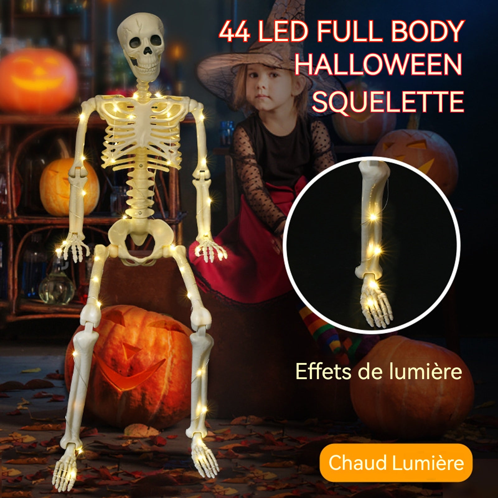 Squelette 90cm halloween squelette lumineux décoration squelette simulé pouvant se tenir debout et se suspendre décoration de fête