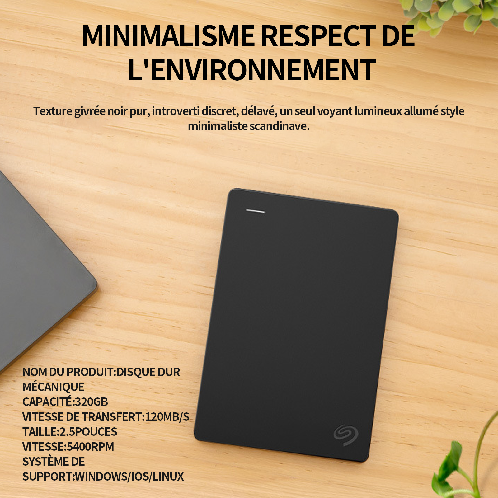 Disque dur externe 320GB compatible avec ordinateur portable et de bureau système de support Windows/OS/Linux mécanique disque dur