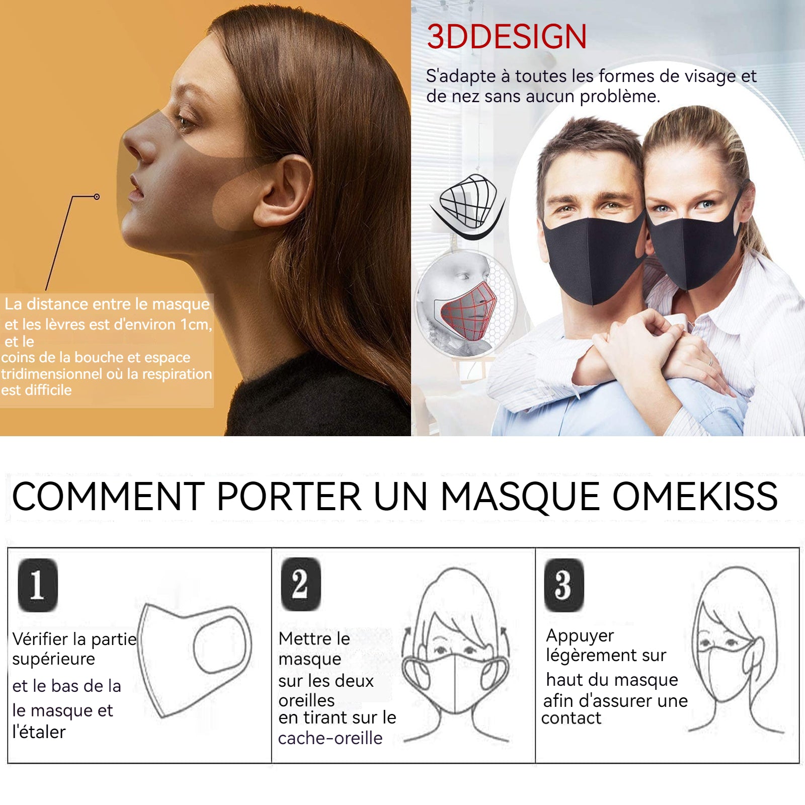 Masque facial 3D stéréoscopique 30x13cm Coton glacé Masque Decoratif Bibelot réutilisable Respirant Objet De Decoration lavable