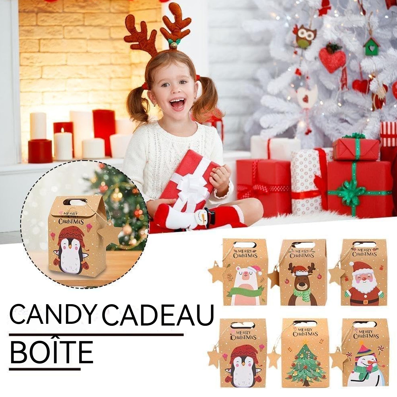 Boite à Bijoux 9x5x6cm 24 pcs Boîte à bonbons de noël créative emballage cadeau  papier kraft flocon de neige boîte cadeau vacances