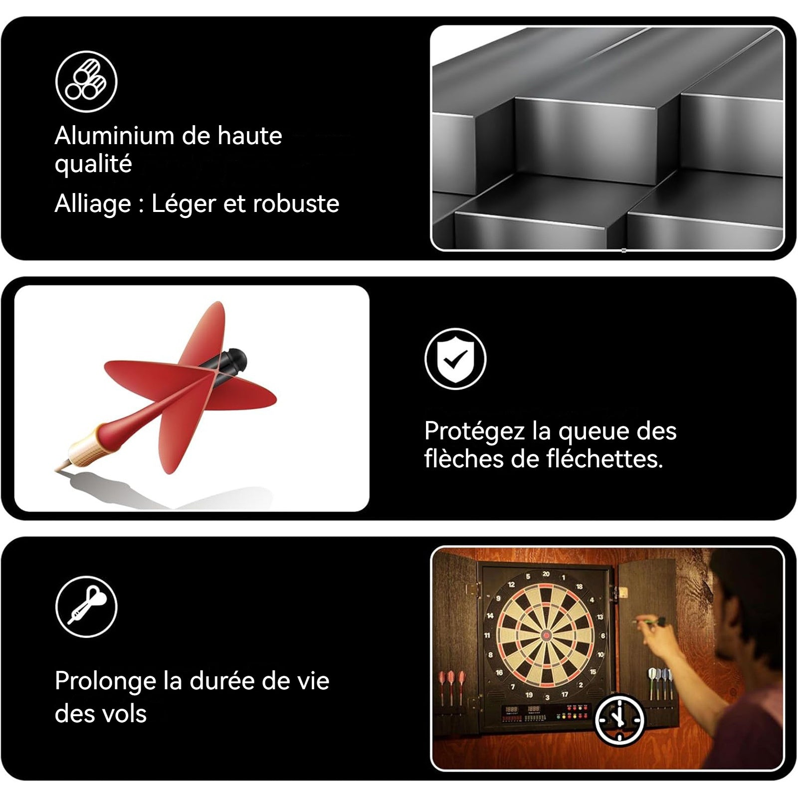 Accessoires de fléchettes Alliage d'aluminium 10 pièces Noir Diamètre 2,7 mm Adaptateur universel Protection d'aile de fléchette