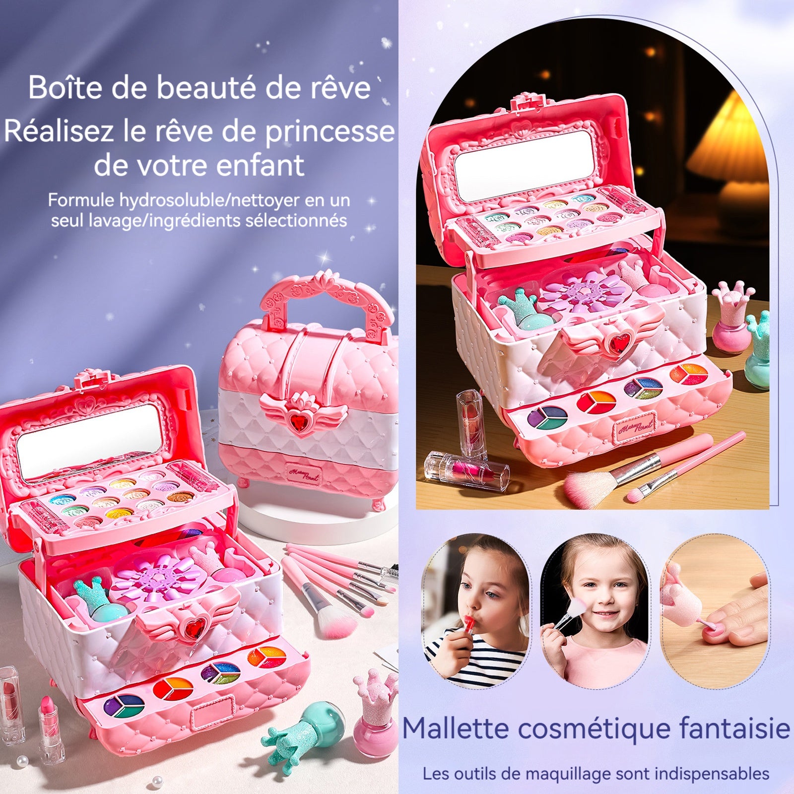 Maquillage enfant fille 19,5x11,5x15,5cm trousse de maquillage princesse colorée coffret maquillage enfant cadeaux pour enfants