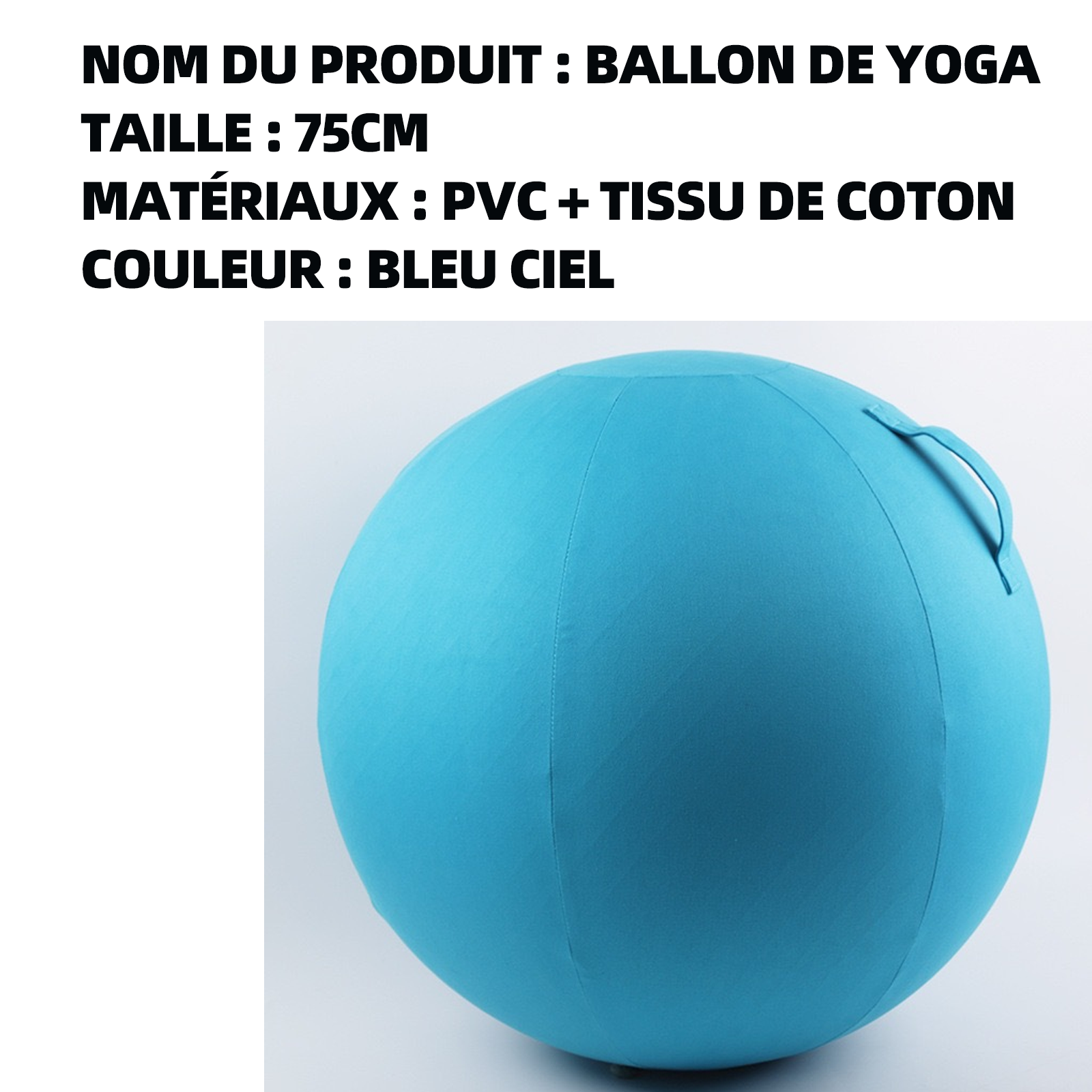 Ballon de yoga chaise de ballon de yoga avec housse ballon de yoga diamètre 75cm ballon de fitness soulage les maux de dos bleu ciel