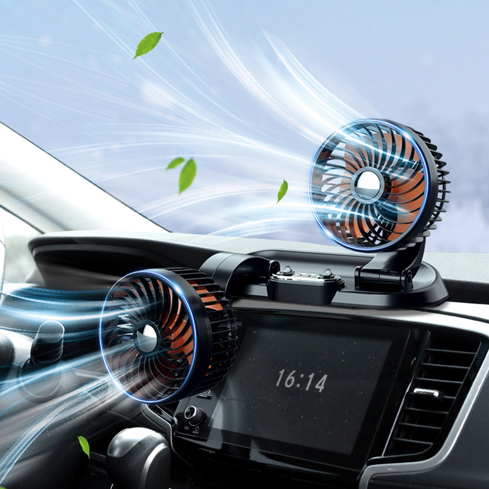 Ventilateur électrique dans la voiture Réglage à deux vitesses  Rotation à 360 degrés Chargeur double port Ventilateur à double tête