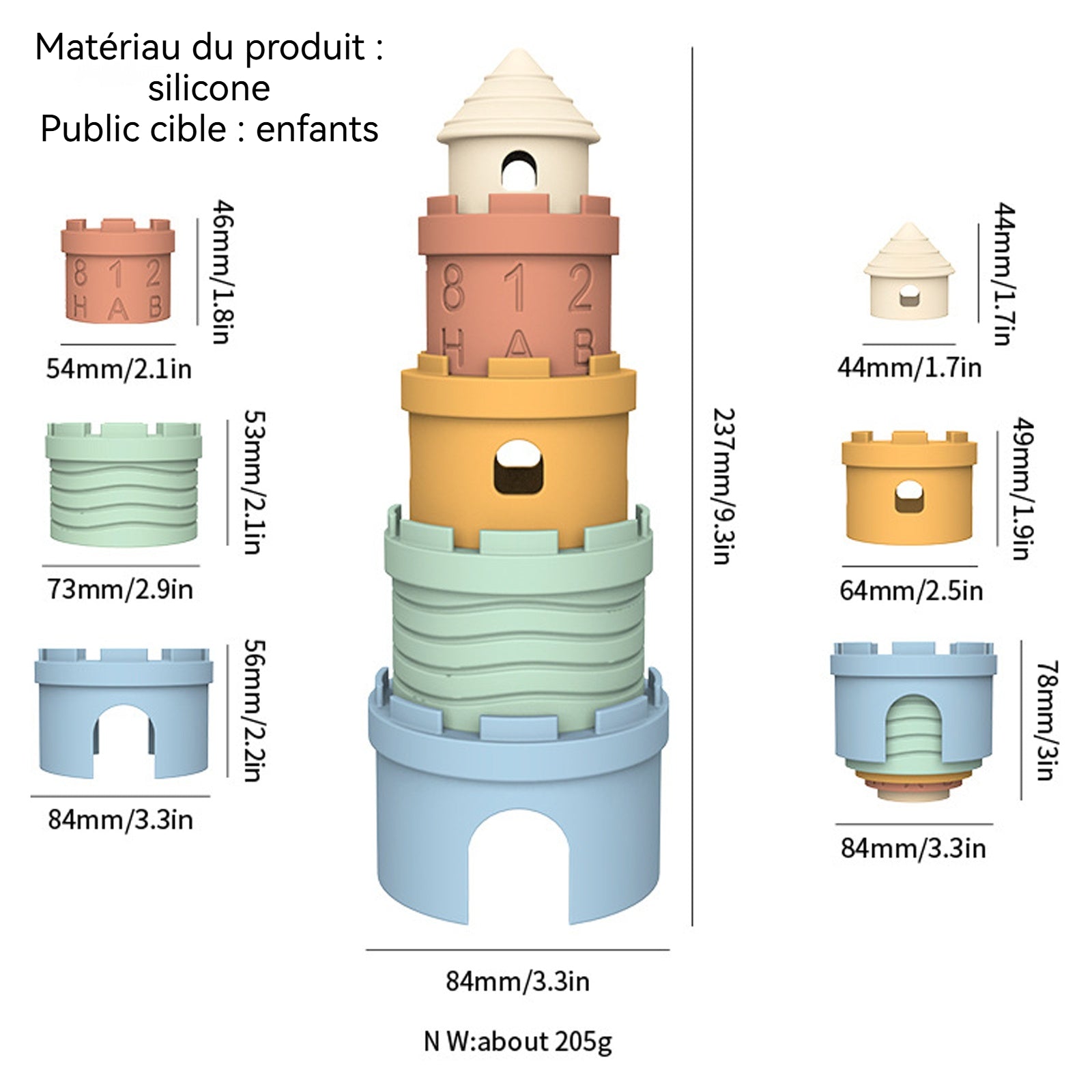 Jouets de construction de château TD® en silicone doux perception des couleurs ensemble de blocs de construction Facile à ranger
