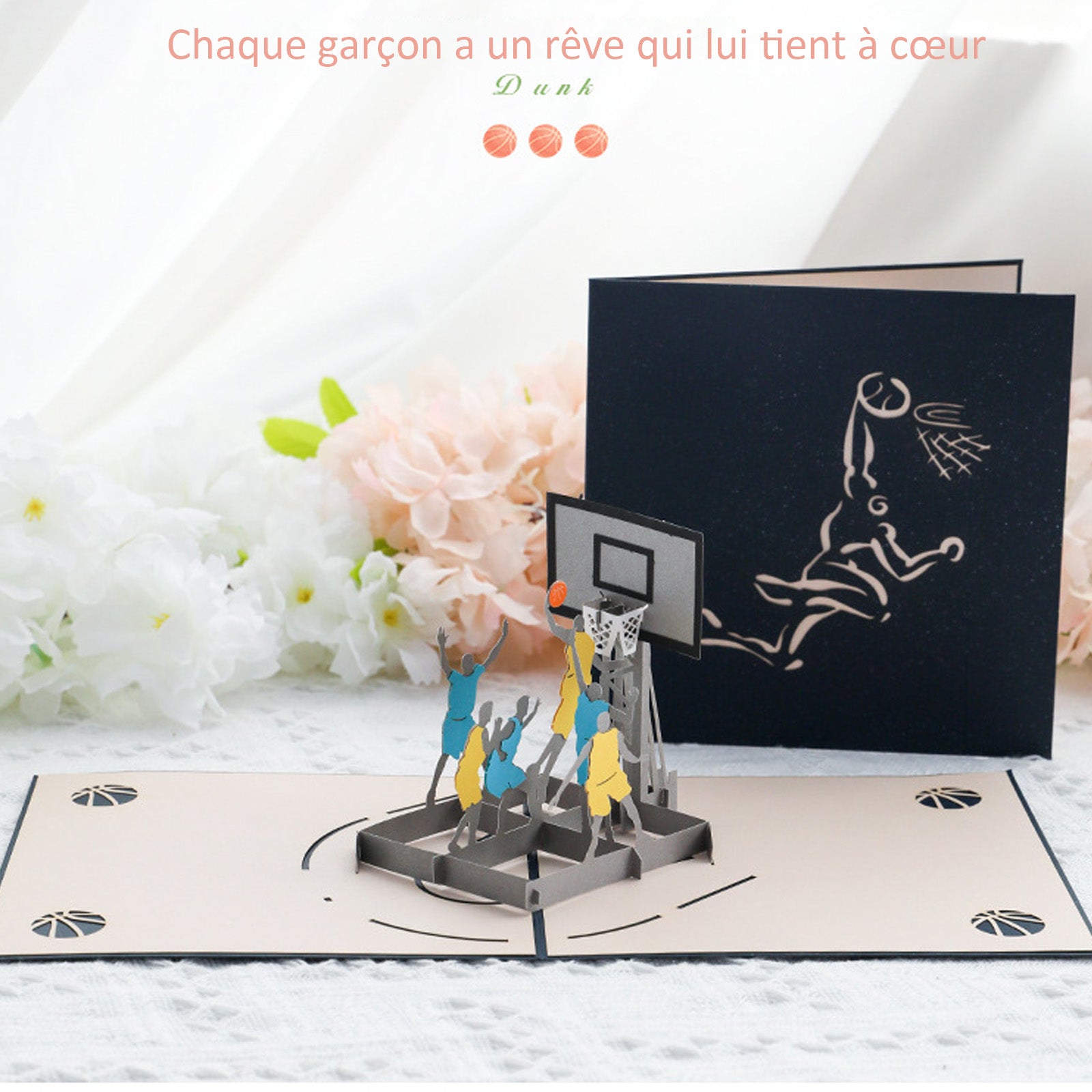 arte de voeux 15x15cm carte de vœux tridimensionnelle basket-ball sport sculpture en papier message de bénédiction carte postale