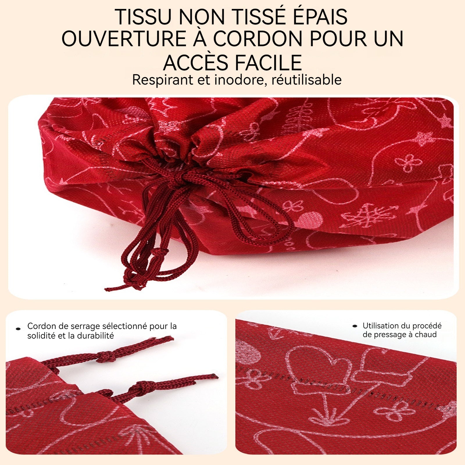 Ornements lot de 4 sac cadeau de noël 29,5x39,5cm 40x54,5cm styles rouge et vert sacs d'emballage de cadeaux de noël sac de bonbons