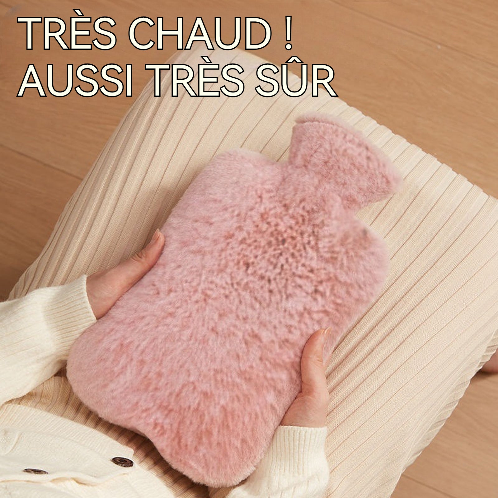 Bouillotte eau chaude 2 L 31 x 19 cm Fourrure de lapin Retient la chaleur pendant 3 à 5 heures Imperméable Bouillotte avec housse