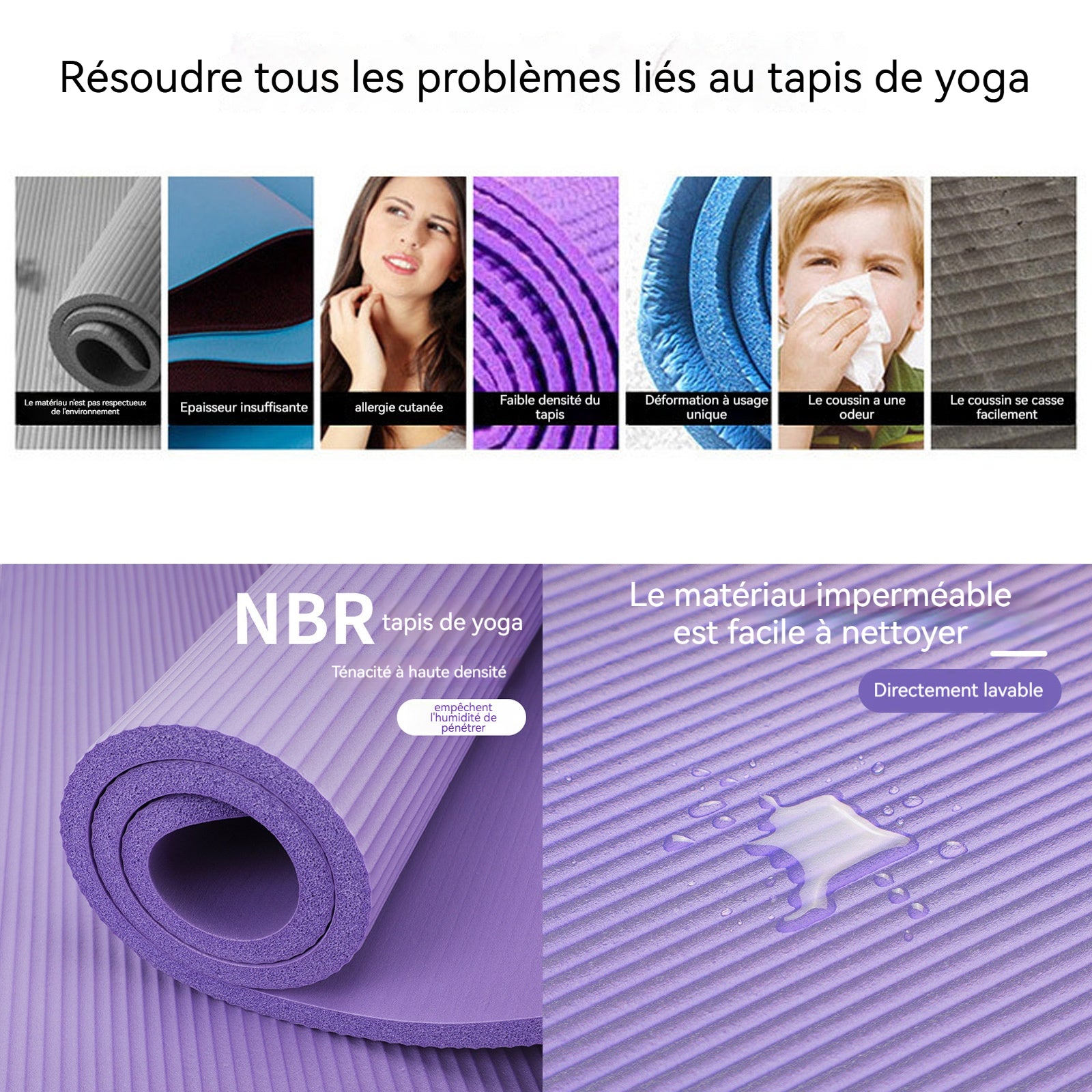 Tapis de yoga 185x90x1.5 cm Tapis d'exercice antidérapant Avec Sangles Et Sacs pour le yoga les pilates les entraînements au sol