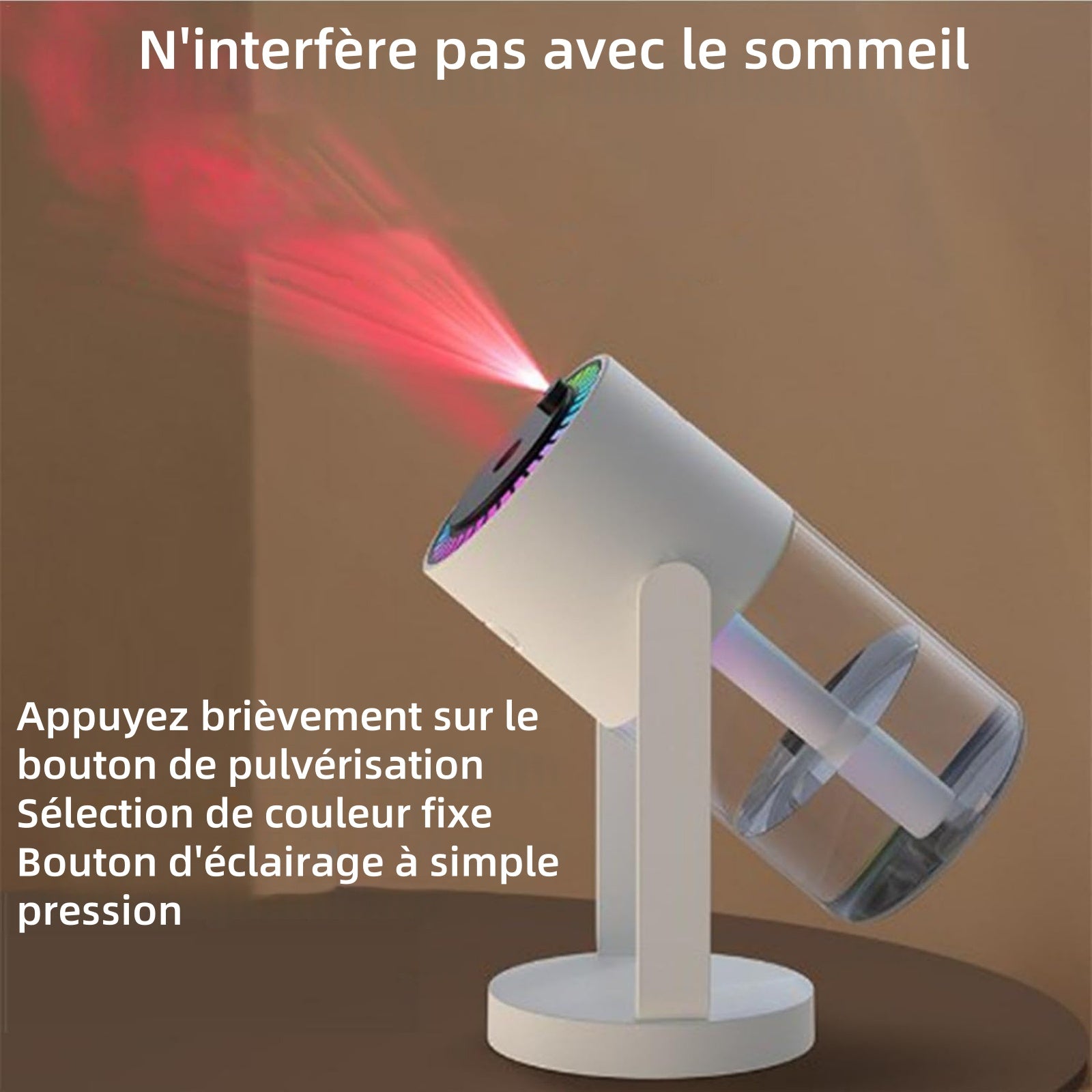 Humidificateur à projection de ciel étoilé 280ml basculez librement entre le plafond étoilé et la veilleuse 2 modes muet blanc