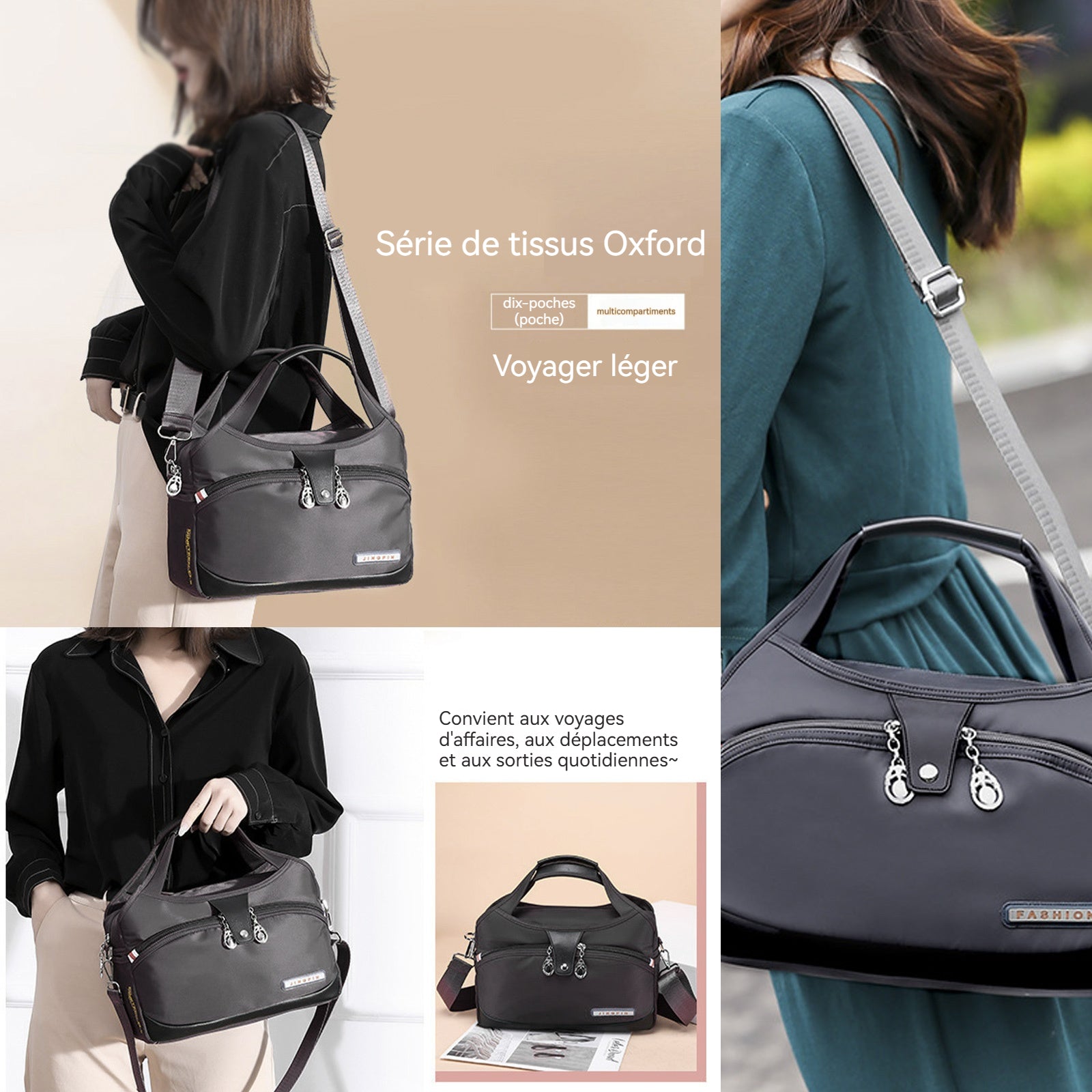 Sac Bandoulière Femme Grande Capacité Sac à Main Bandoulière avec 10 Comparitments Sac Multipoches Bandoulière Oxford Imperméable