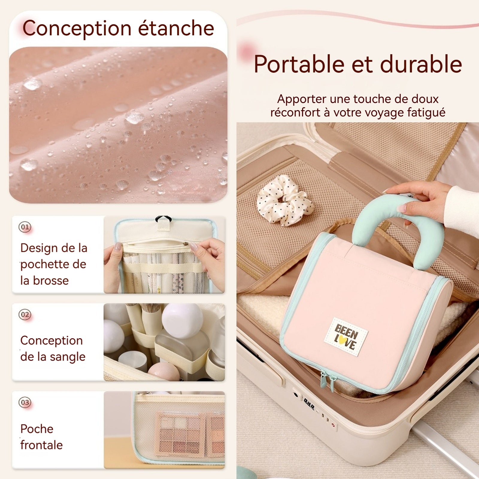 trousse de toilette voyage 152g Imperméable Nylon Cintre Grande capacité Résistant à l'abrasion Portable Trousse de Toilette Femme