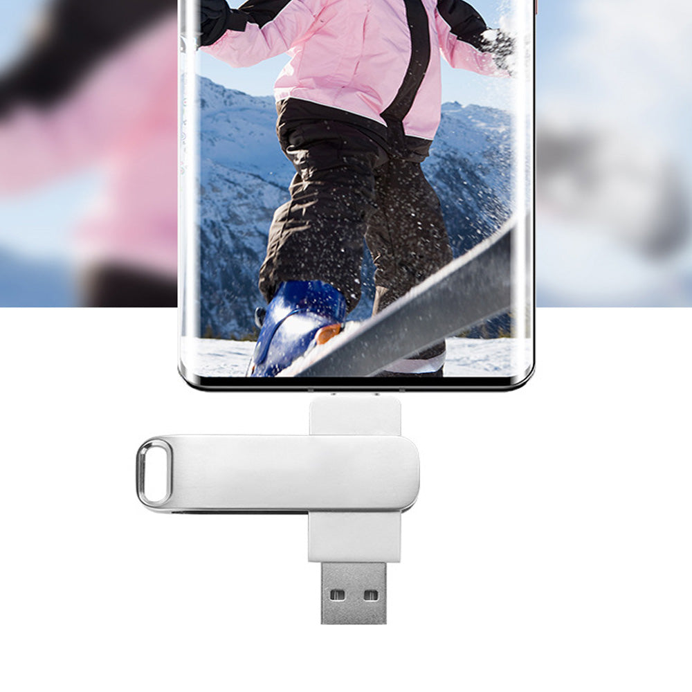 Clé USB3.0 128Go Haute Vitesse pour Interface Type-C Téléphone Mobile PC Smart TV Tablette PC Voiture Stéréo Argent Métallique