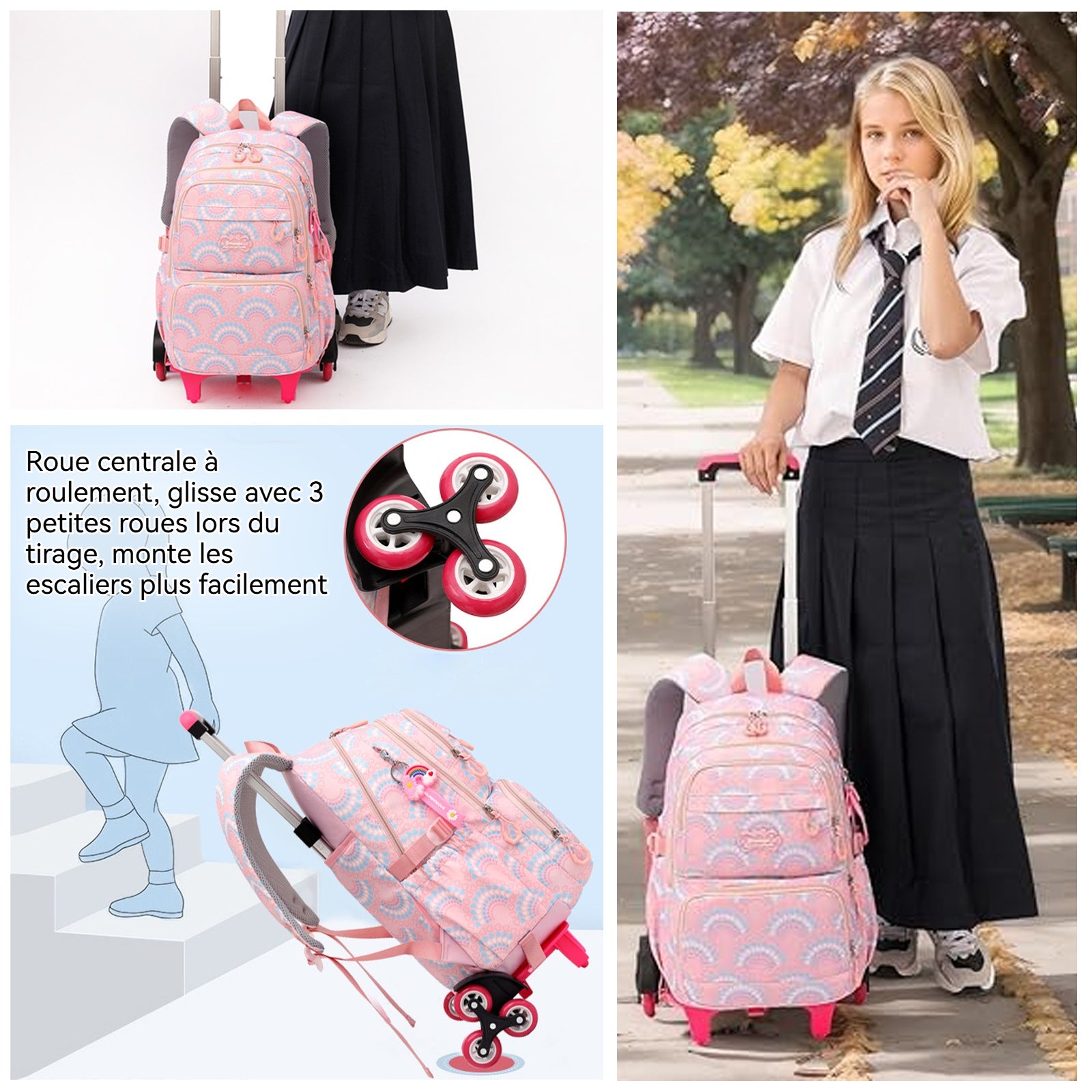 artable à roulettes amovible 45x15x32cm 6roulettes imperméable sac dos et trolley poulie silencieuse grand espace de rangement