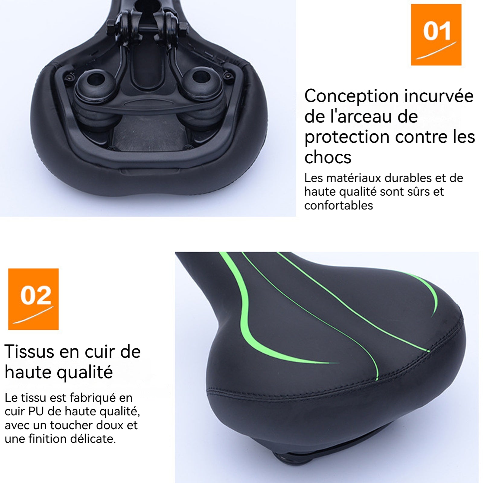 Selle de vélo 700g Cuir PU respirant absorbant les chocs Respectueux l'environnement résistant l'abrasion et 'humidité siège de vélo