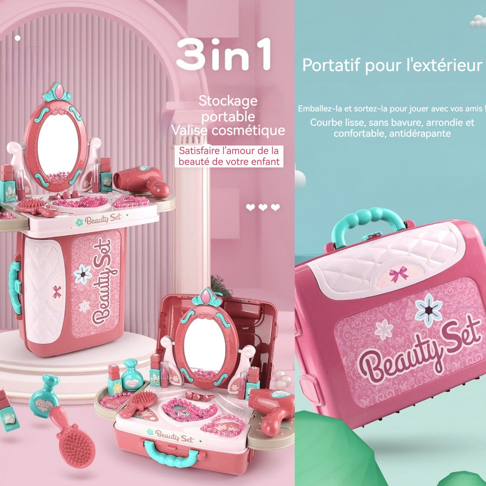 Maquillage enfant fille 3 en 1 valise de maquillage pour enfants coffret maquillage enfant cosmétique fine cadeaux pour enfants