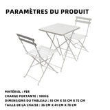 Salon de jardin 3 pièces avec table et 2 chaises pliantes ensemble table pliable table de jardin mobilier d'extérieur bistro set