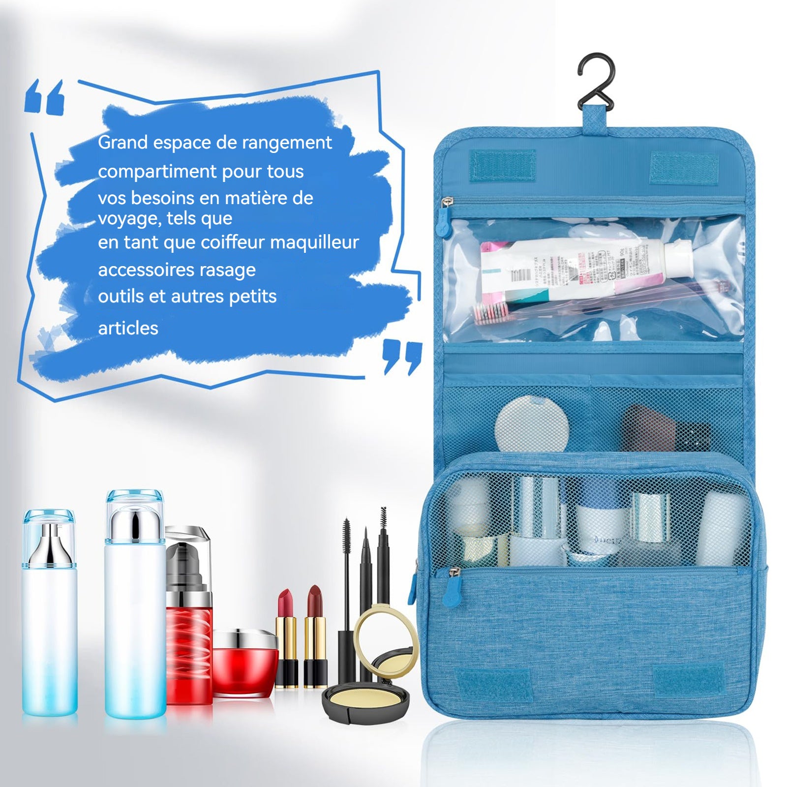 Trousse de toilette de Voyage 19x23CM pour Hommes et Femmes avec Poignée Volume élevé Tissu imperméable Trousse de Maquillage